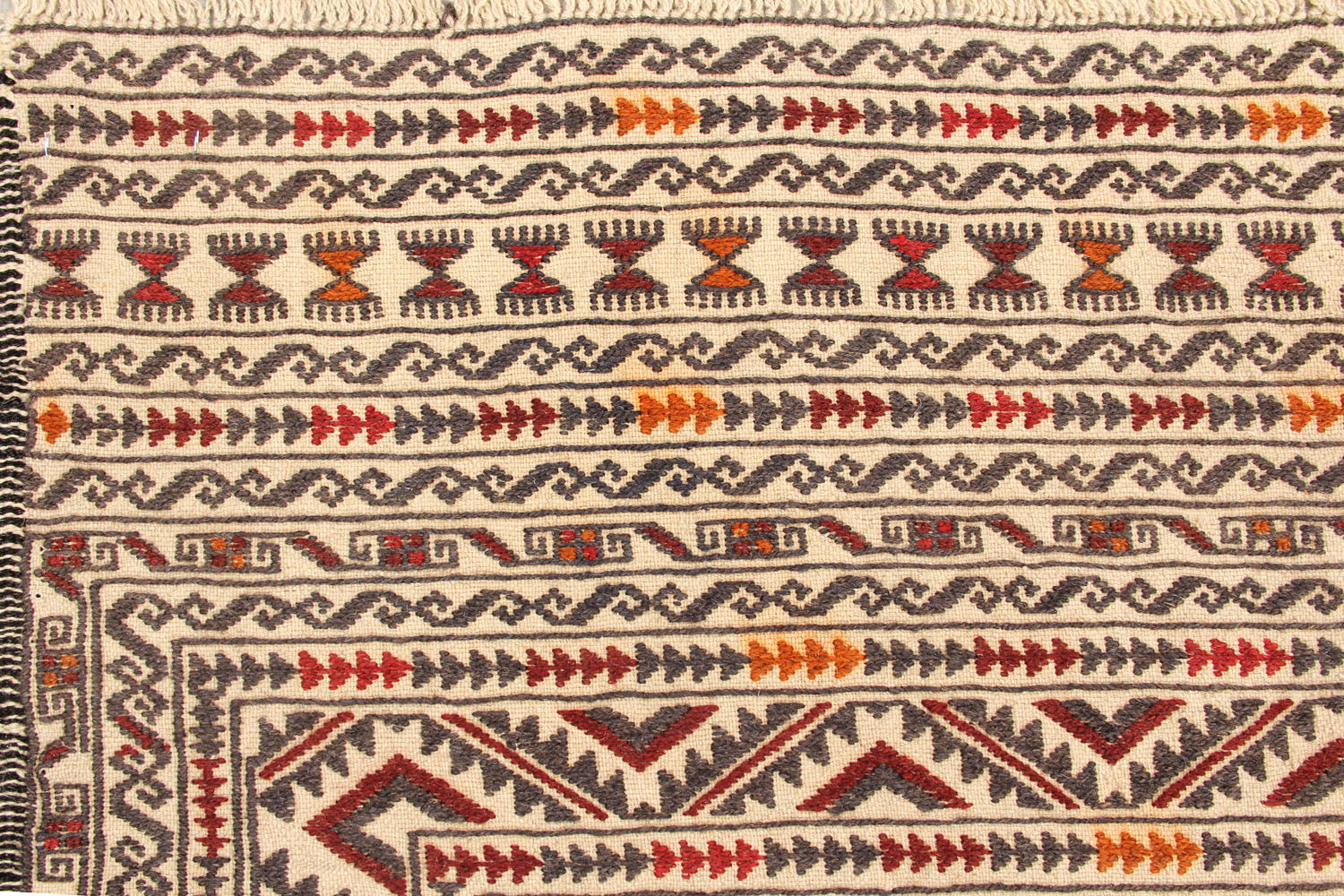 4' x 6'  Ivory Handmade Pai Murgh Soumak Kilim Rug Rectangular