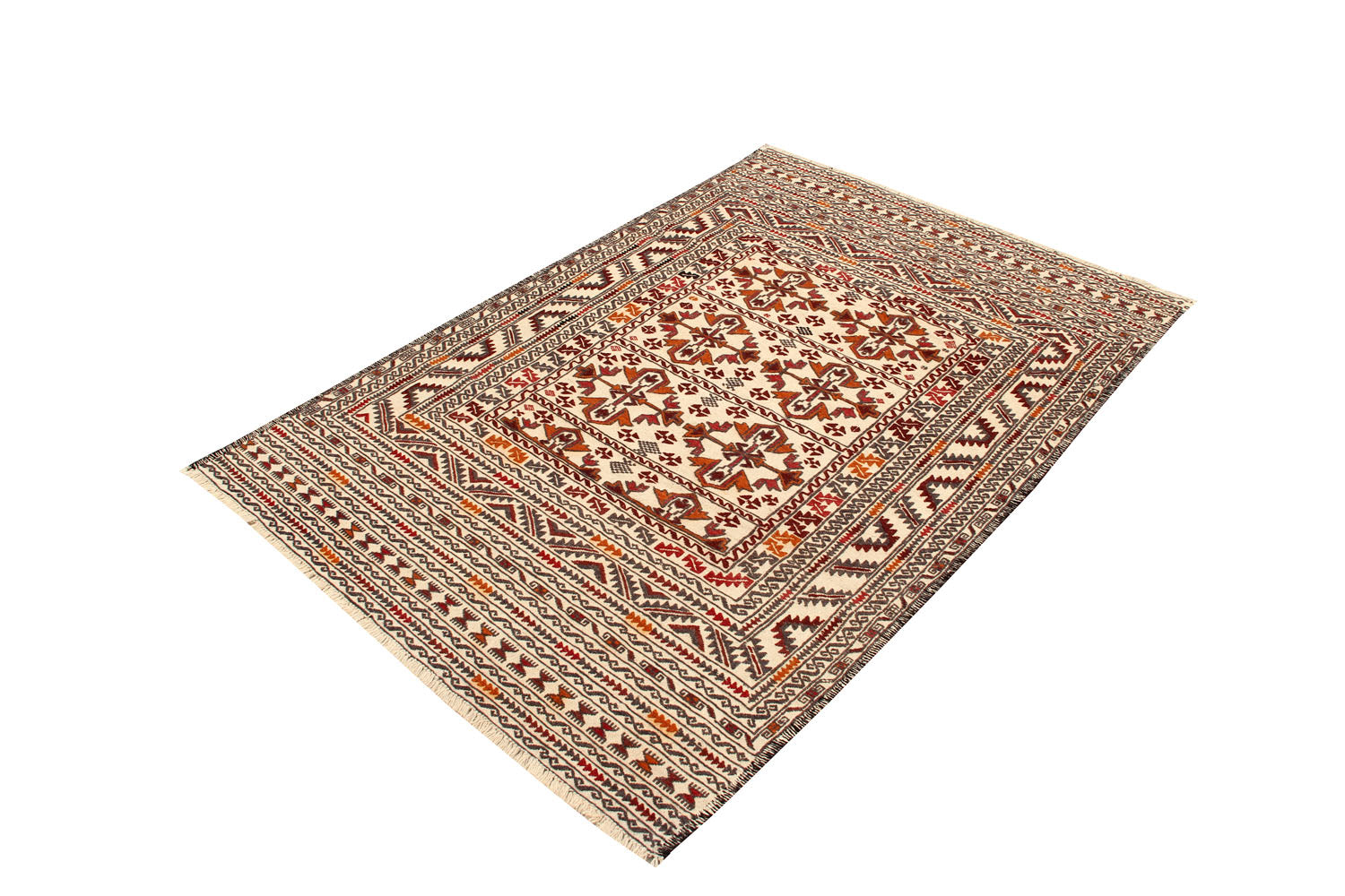4' x 6'  Ivory Handmade Pai Murgh Soumak Kilim Rug Rectangular