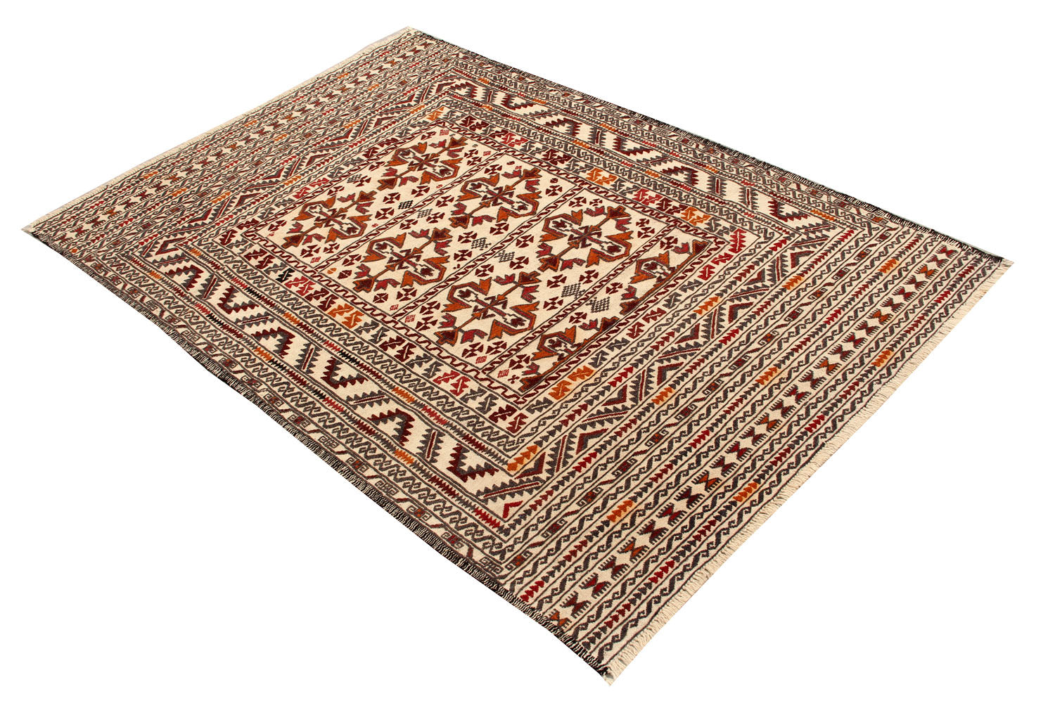 4' x 6'  Ivory Handmade Pai Murgh Soumak Kilim Rug Rectangular