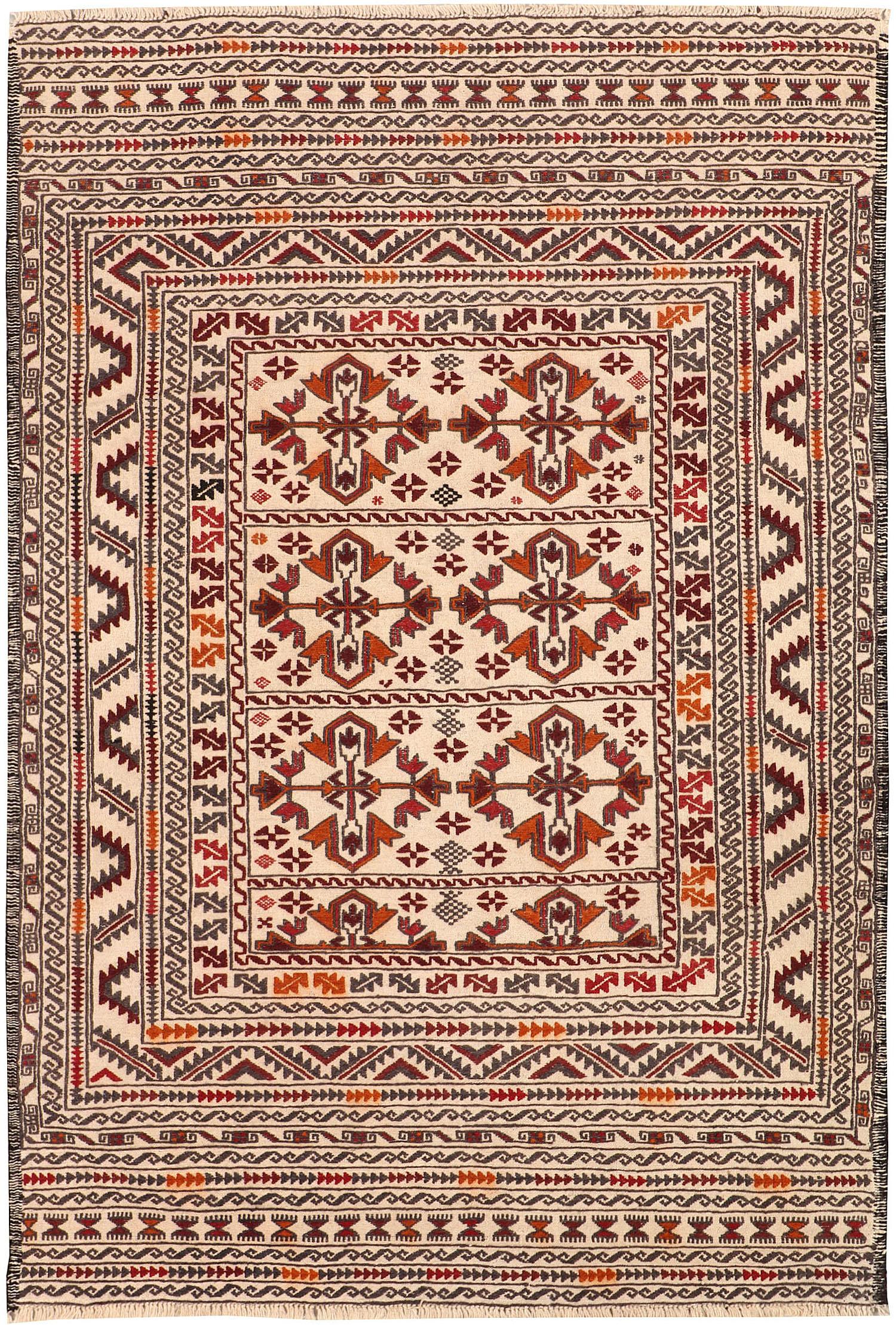 4' x 6'  Ivory Handmade Pai Murgh Soumak Kilim Rug Rectangular