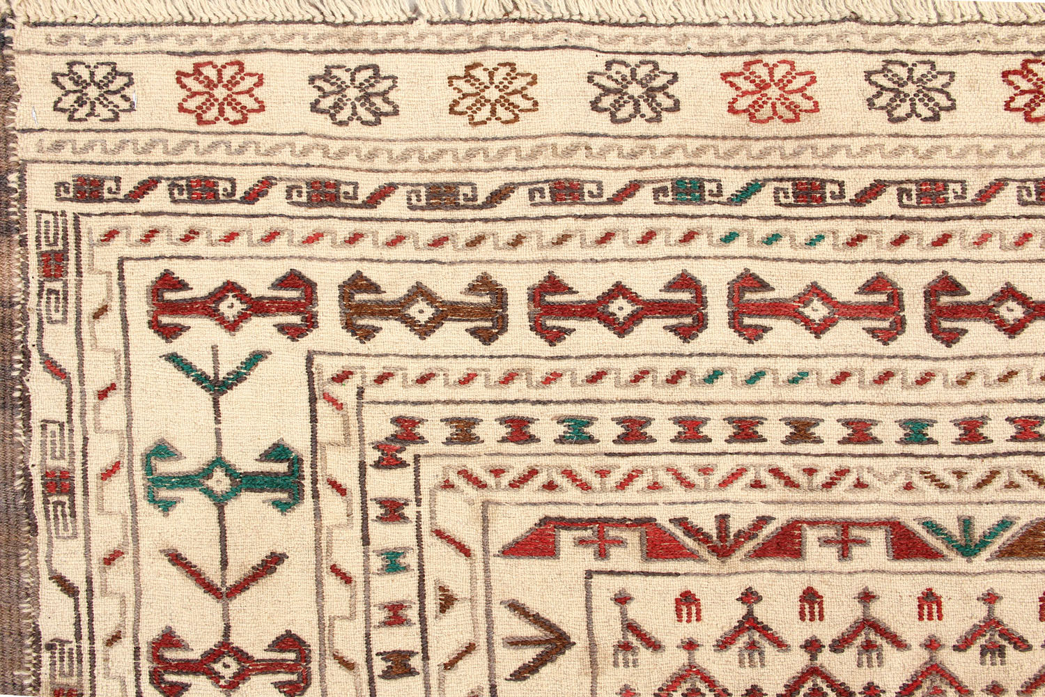 4' x 6'  Ivory Handmade Pai Murgh Soumak Kilim Rug Rectangular