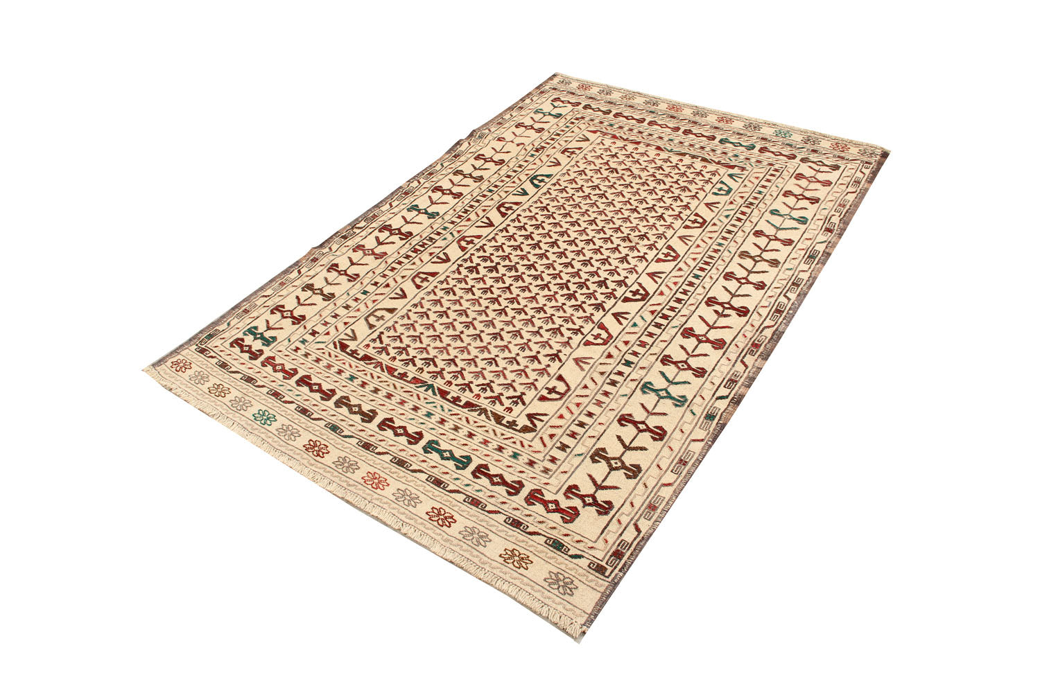 4' x 6'  Ivory Handmade Pai Murgh Soumak Kilim Rug Rectangular