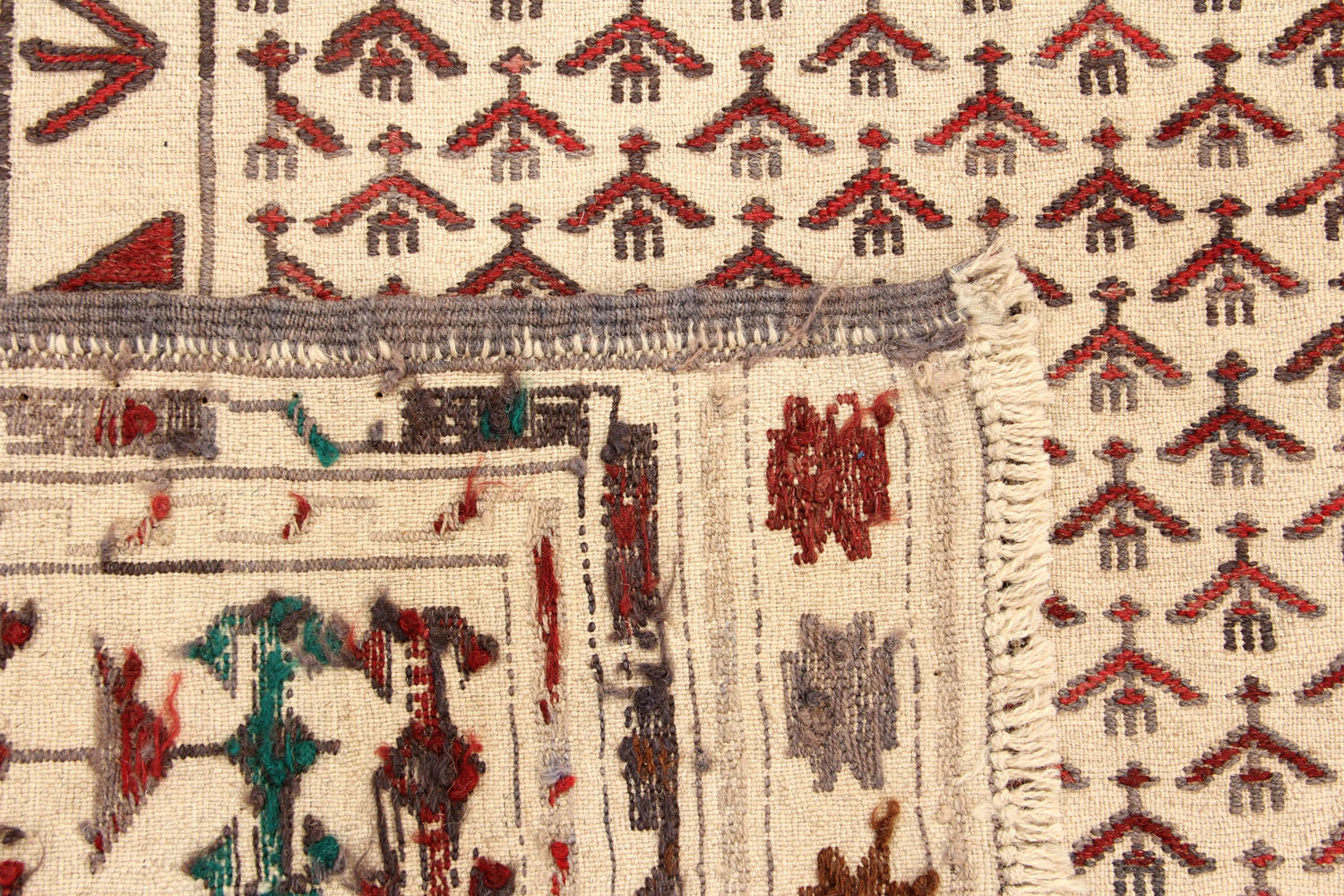 4' x 6'  Ivory Handmade Pai Murgh Soumak Kilim Rug Rectangular