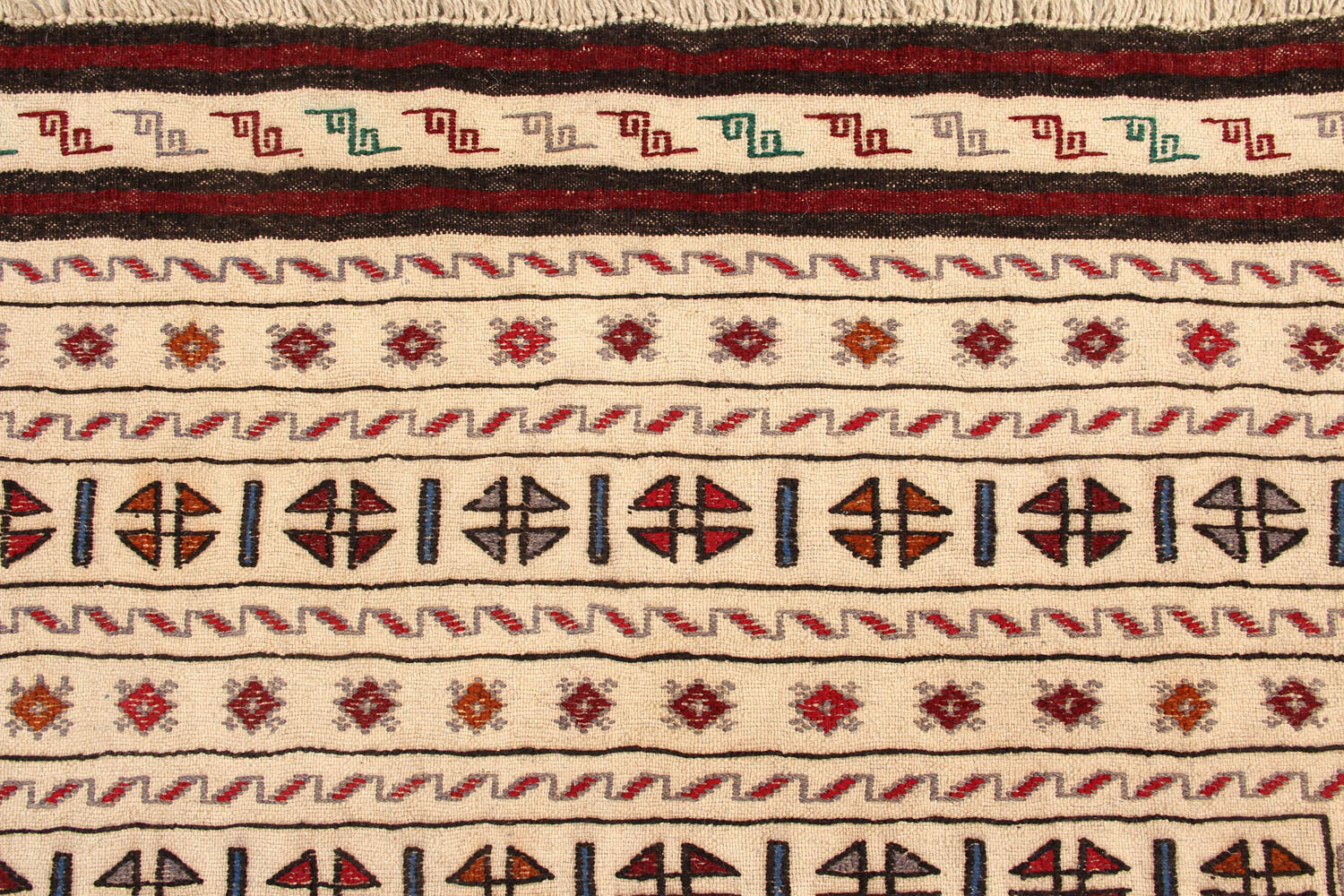 4' 6" x 6' 6  Ivory Handmade Pai Murgh Soumak Kilim Rug Rectangular