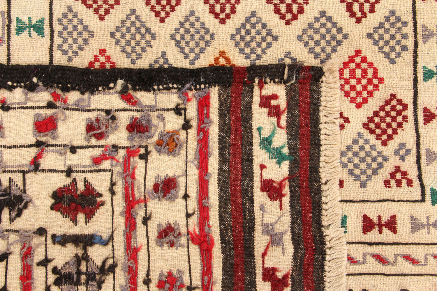 4' 6" x 6' 6  Ivory Handmade Pai Murgh Soumak Kilim Rug Rectangular