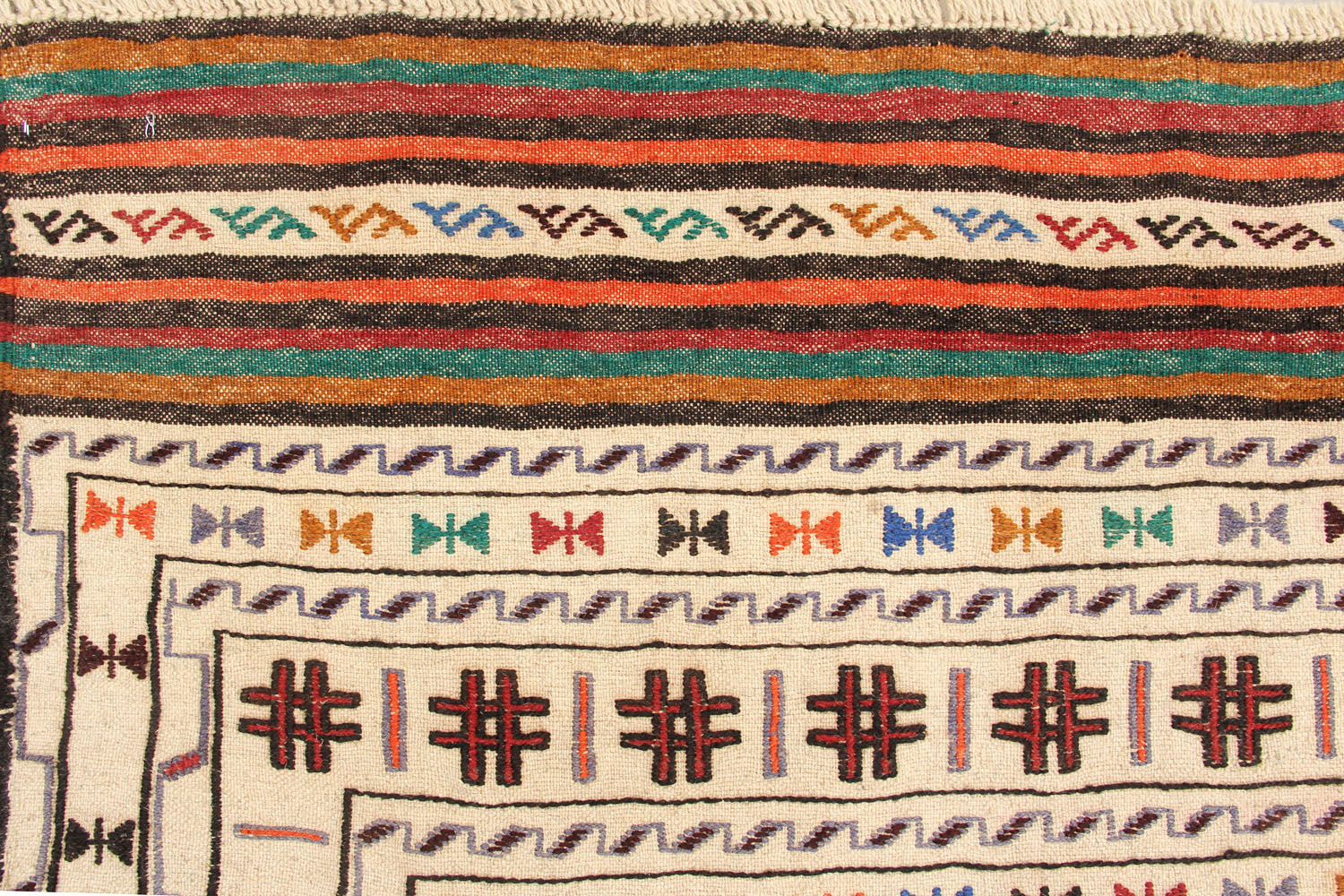 4' 6" x 6' 6  Ivory Handmade Pai Murgh Soumak Kilim Rug Rectangular