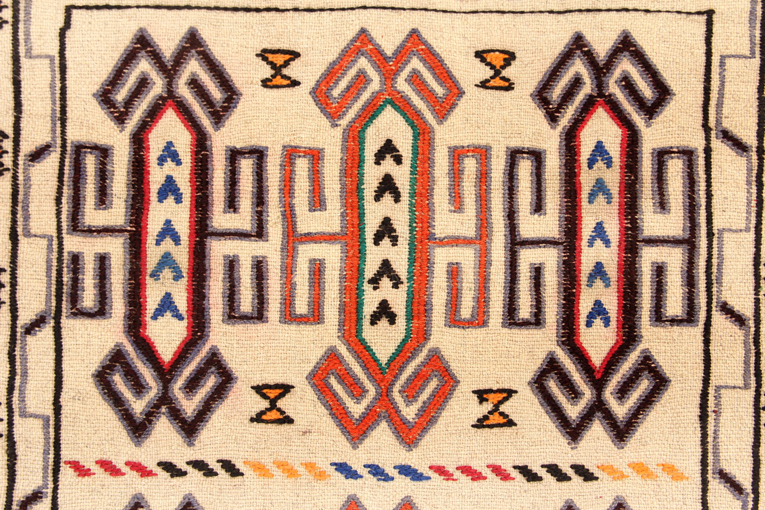4' 6" x 6' 6  Ivory Handmade Pai Murgh Soumak Kilim Rug Rectangular