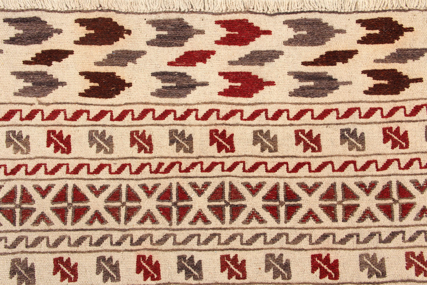 4' 6" x 6' 6  Ivory Handmade Pai Murgh Soumak Kilim Rug Rectangular