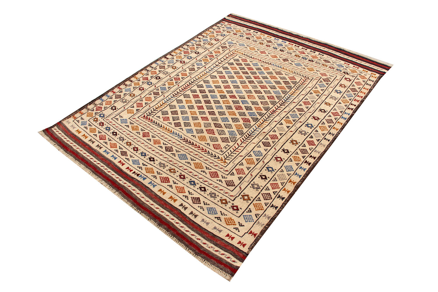 4' x 6'  Ivory Handmade Pai Murgh Soumak Kilim Rug Rectangular