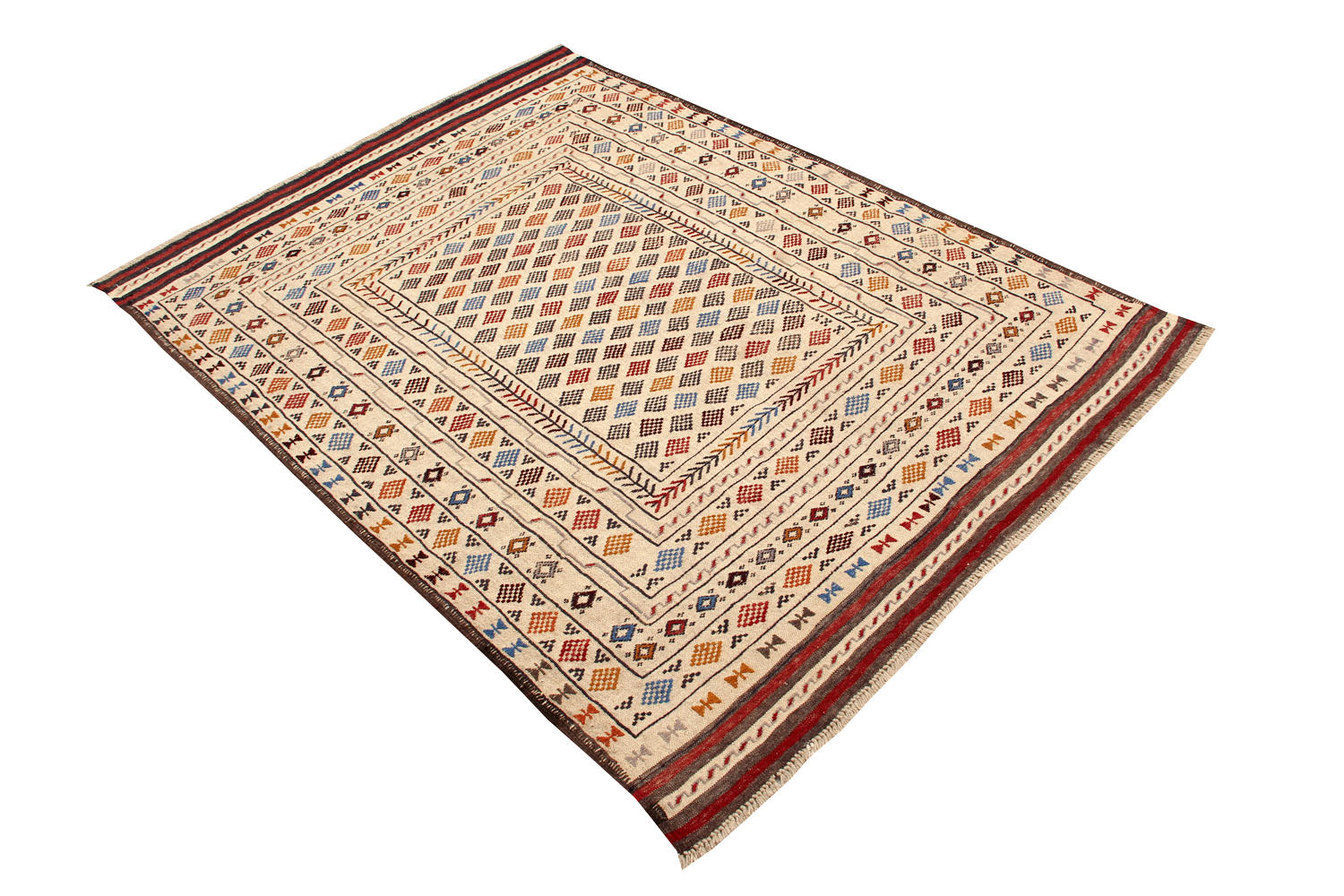 4' x 6'  Ivory Handmade Pai Murgh Soumak Kilim Rug Rectangular