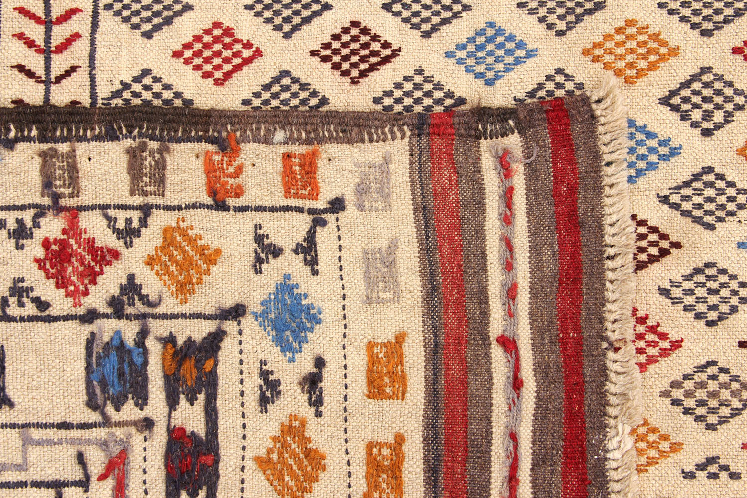 4' x 6'  Ivory Handmade Pai Murgh Soumak Kilim Rug Rectangular