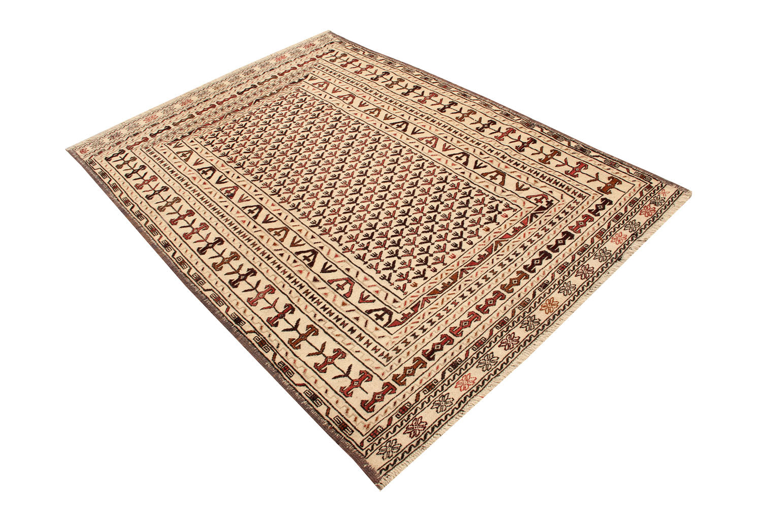4' 6" x 6' 6  Ivory Handmade Pai Murgh Soumak Kilim Rug Rectangular