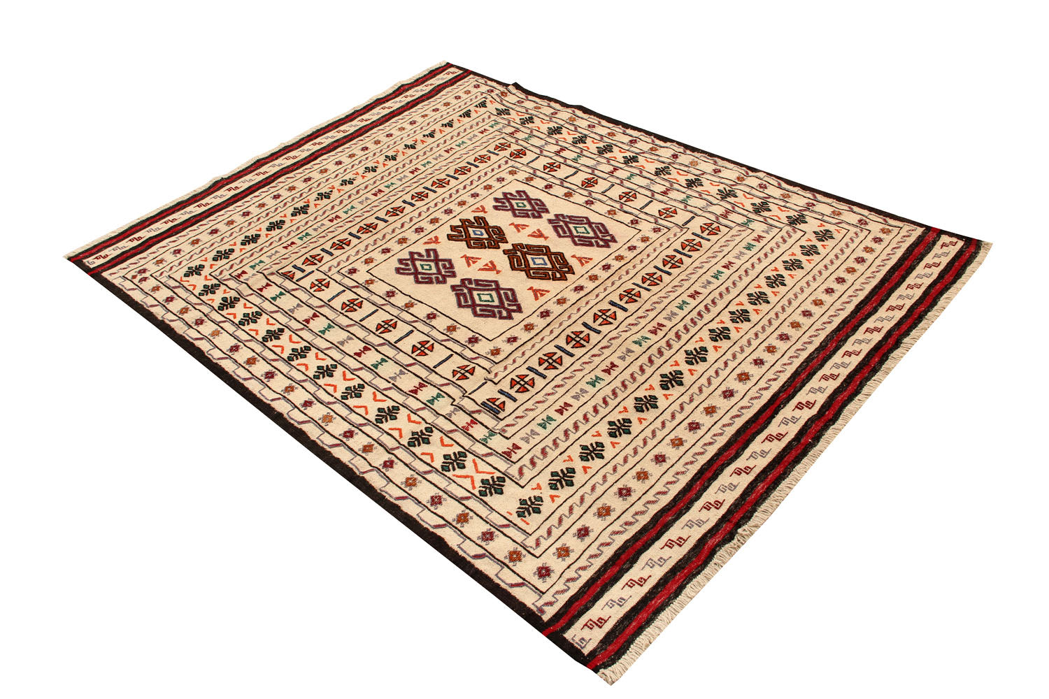 4' x 6'  Ivory Handmade Pai Murgh Soumak Kilim Rug Rectangular
