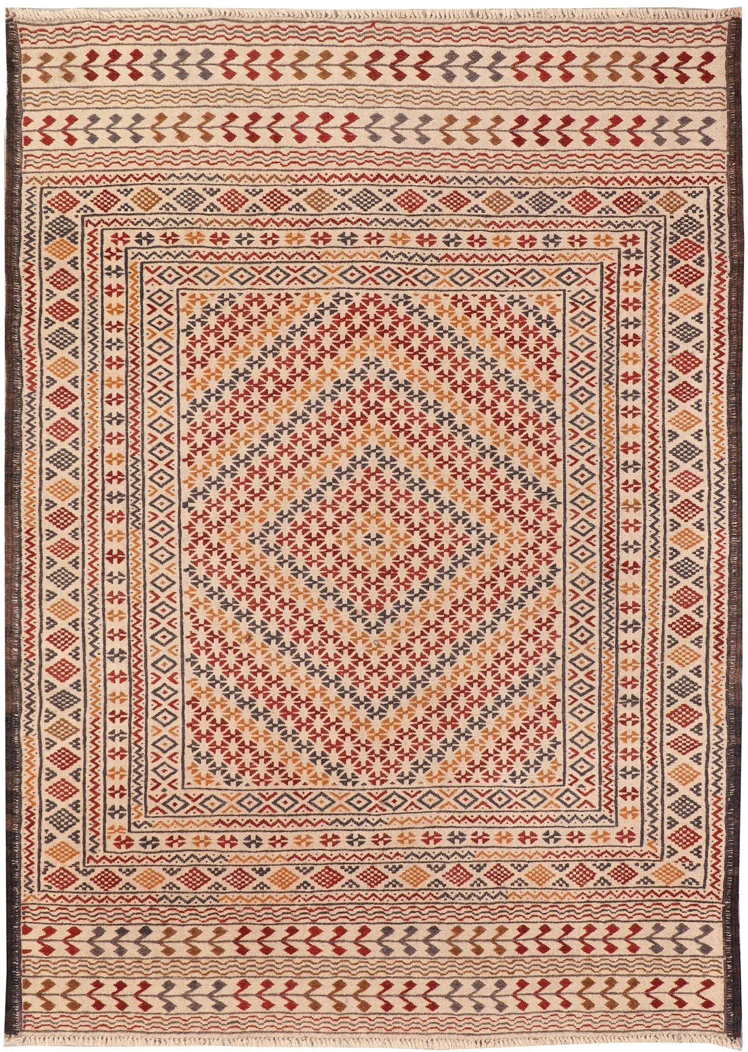 4' x 6'  Ivory Handmade Pai Murgh Soumak Kilim Rug Rectangular