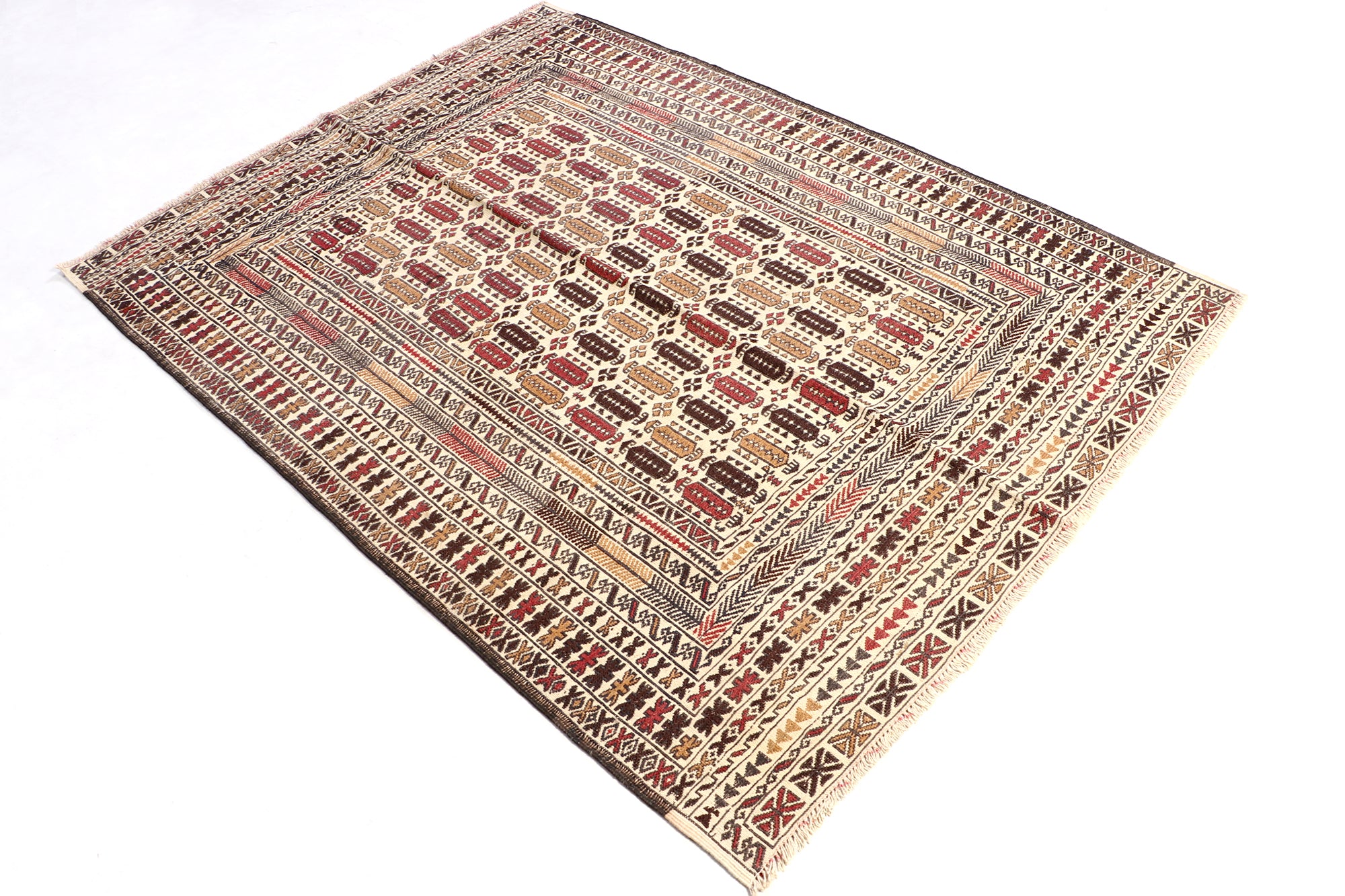 4' x 6'  Ivory Handmade Pai Murgh Soumak Kilim Rug Rectangular