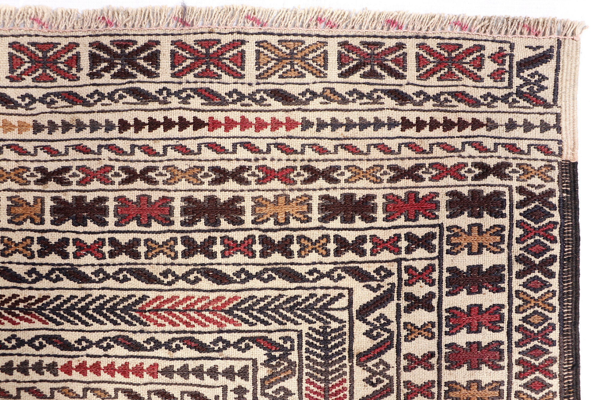 4' x 6'  Ivory Handmade Pai Murgh Soumak Kilim Rug Rectangular