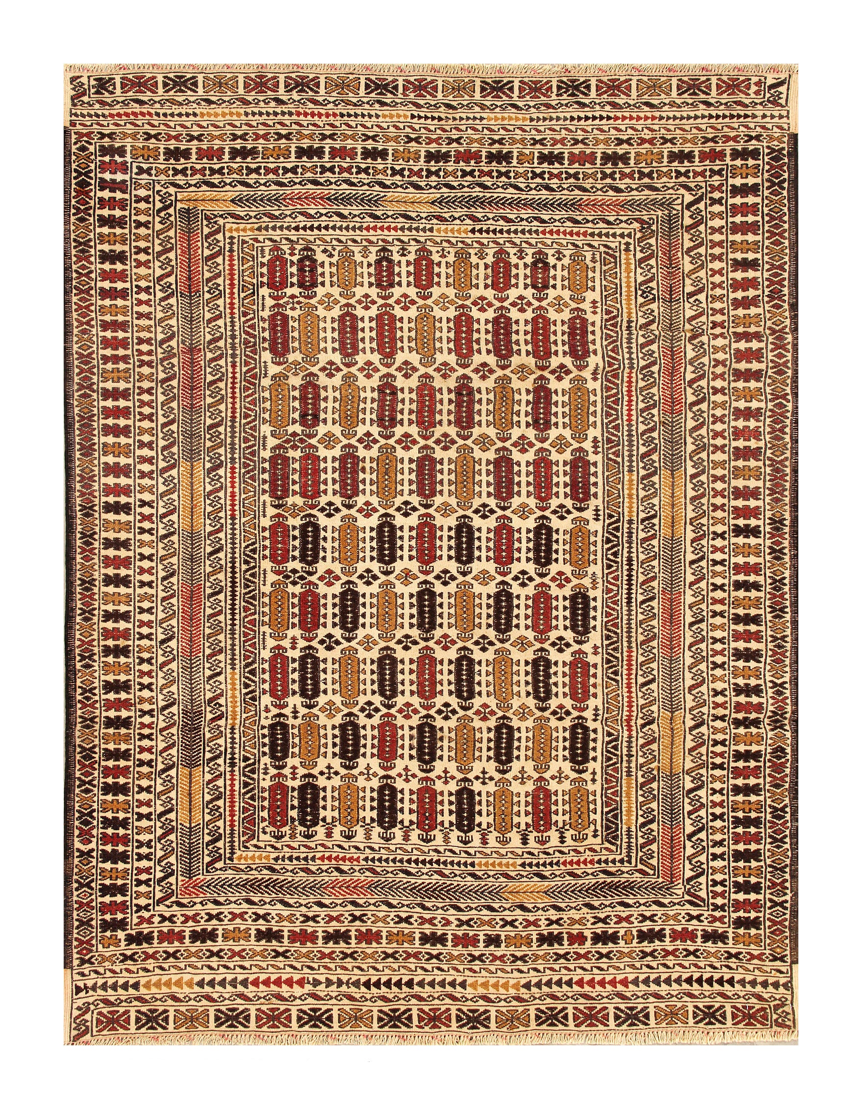 4' x 6'  Ivory Handmade Pai Murgh Soumak Kilim Rug Rectangular