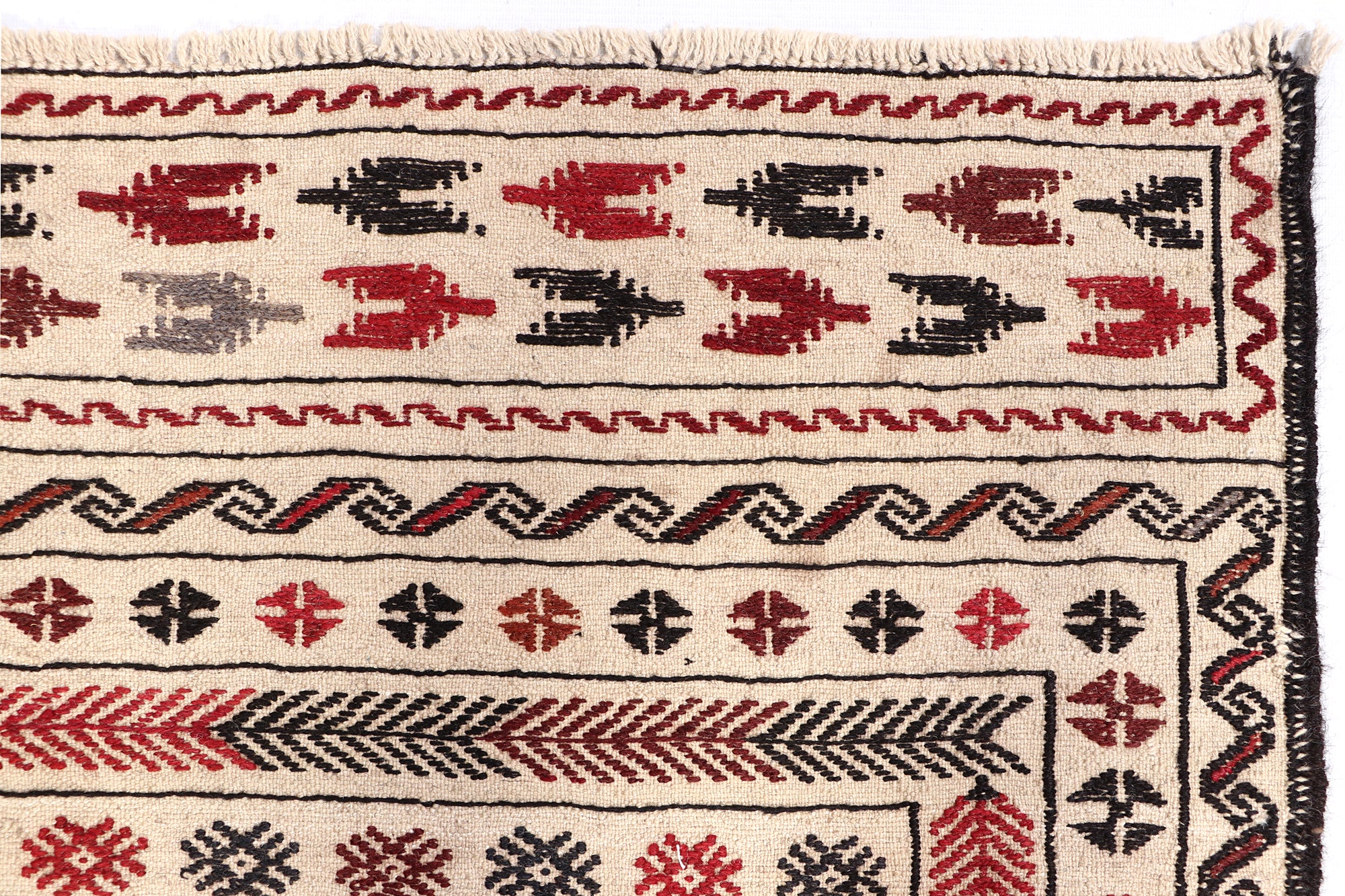 4' x 6'  Ivory Handmade Pai Murgh Soumak Kilim Rug Rectangular