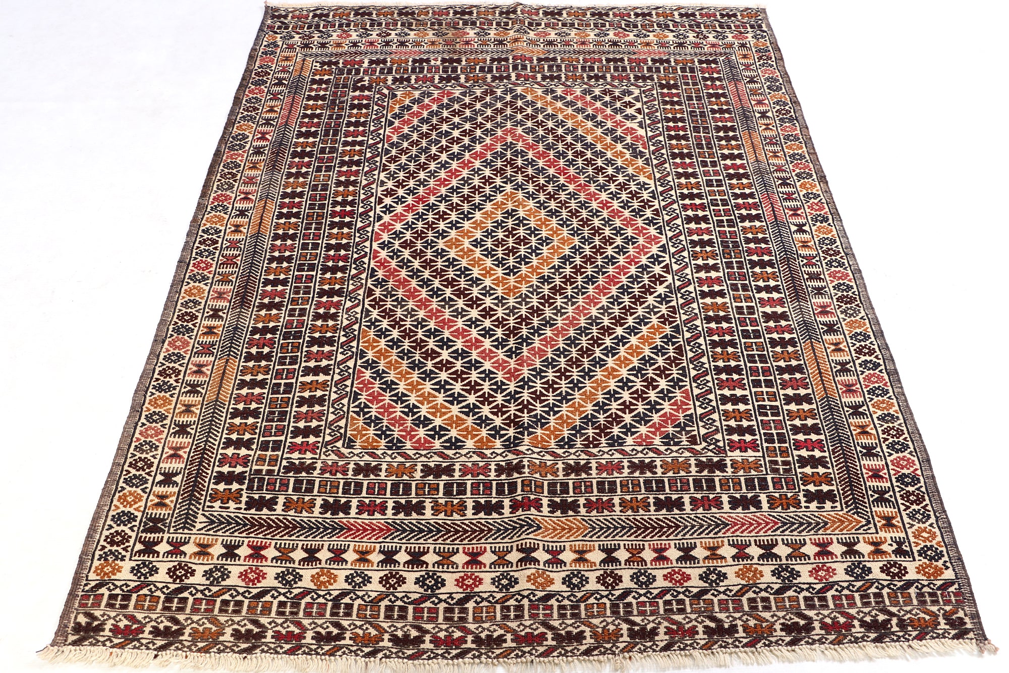 4' x 6'  Ivory Handmade Pai Murgh Soumak Kilim Rug Rectangular