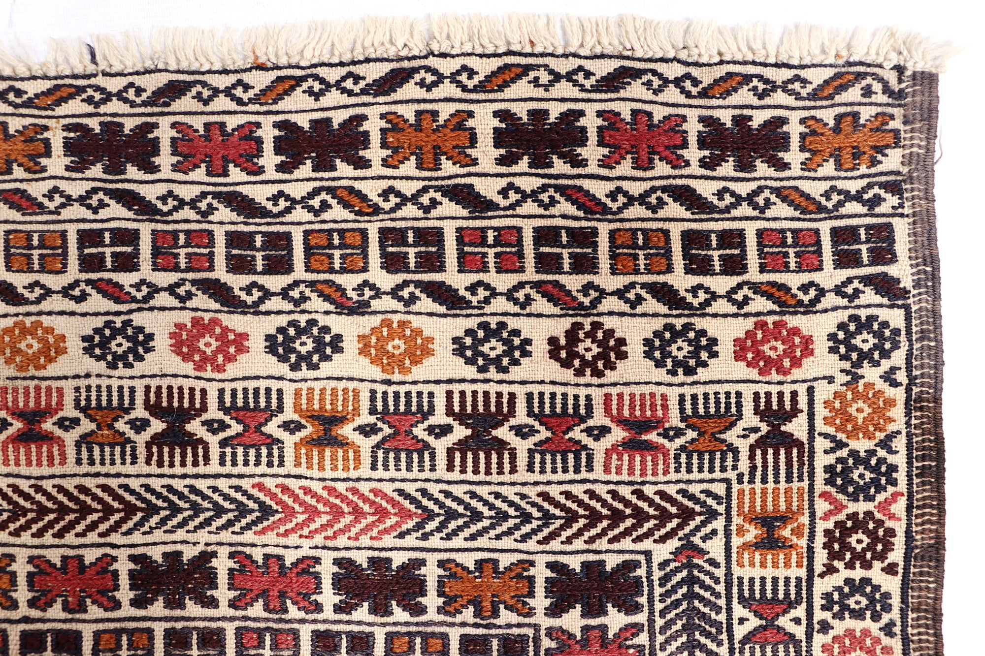 4' x 6'  Ivory Handmade Pai Murgh Soumak Kilim Rug Rectangular