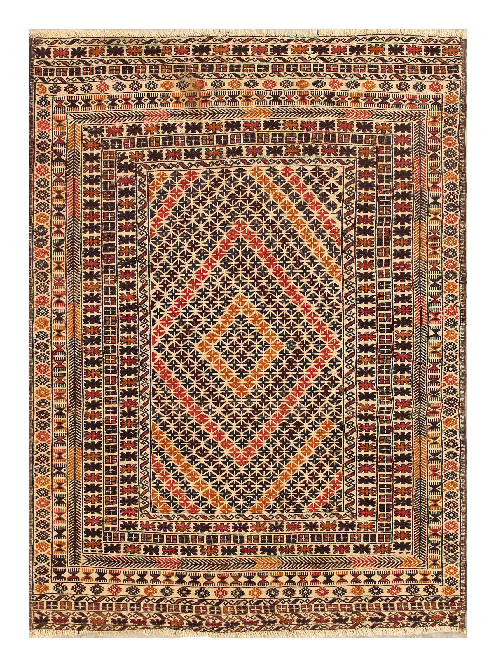 4' x 6'  Ivory Handmade Pai Murgh Soumak Kilim Rug Rectangular