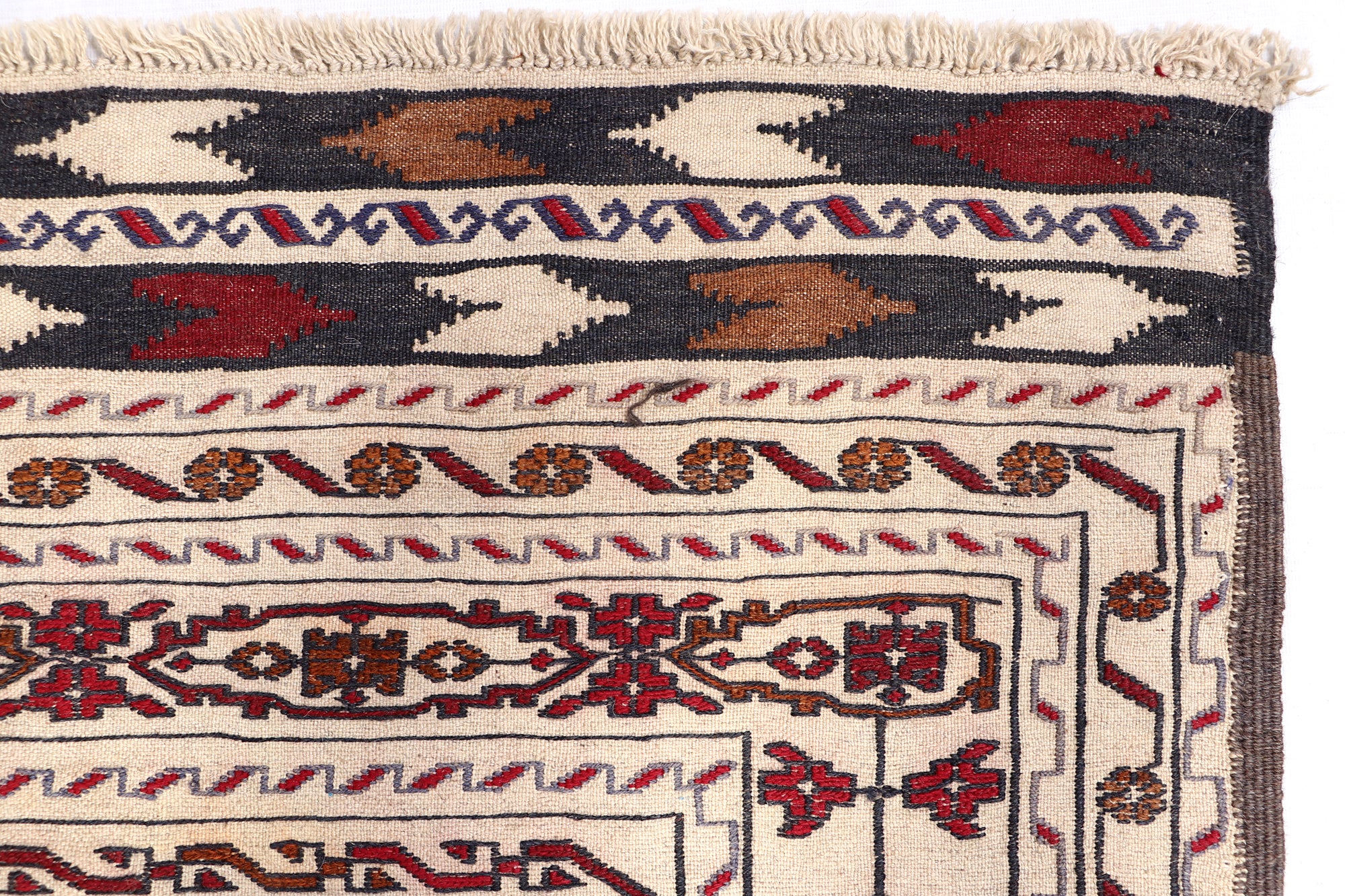 4' 6" x 6' 6  Ivory Handmade Pai Murgh Soumak Kilim Rug Rectangular