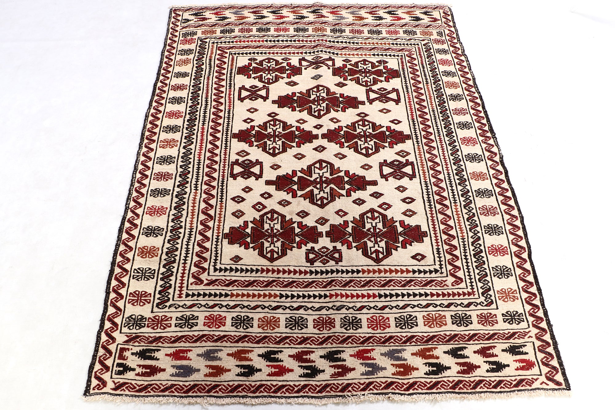 4' x 6'  Ivory Handmade Pai Murgh Soumak Kilim Rug Rectangular