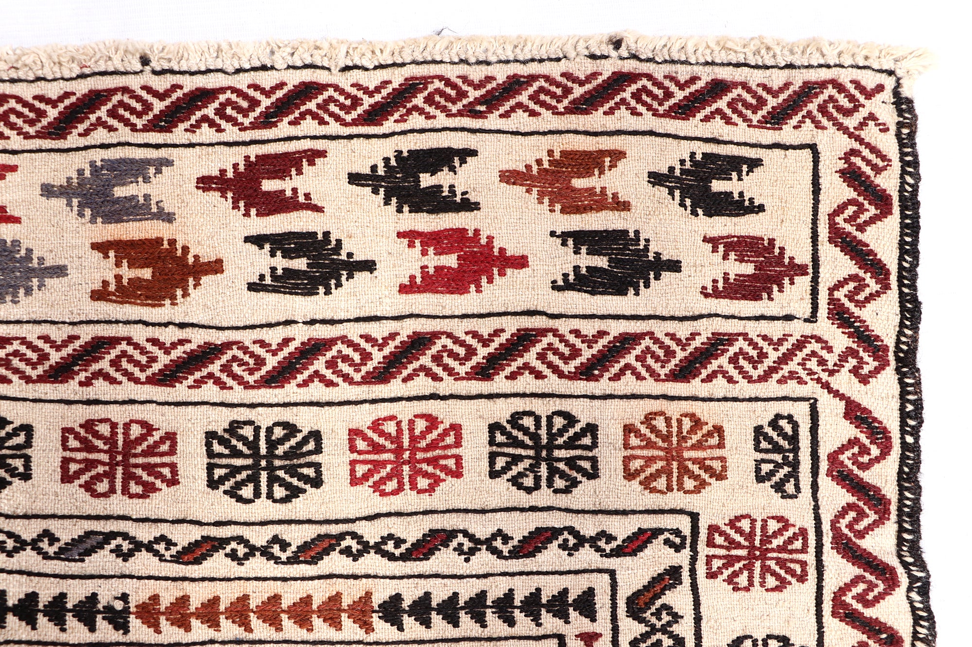 4' x 6'  Ivory Handmade Pai Murgh Soumak Kilim Rug Rectangular