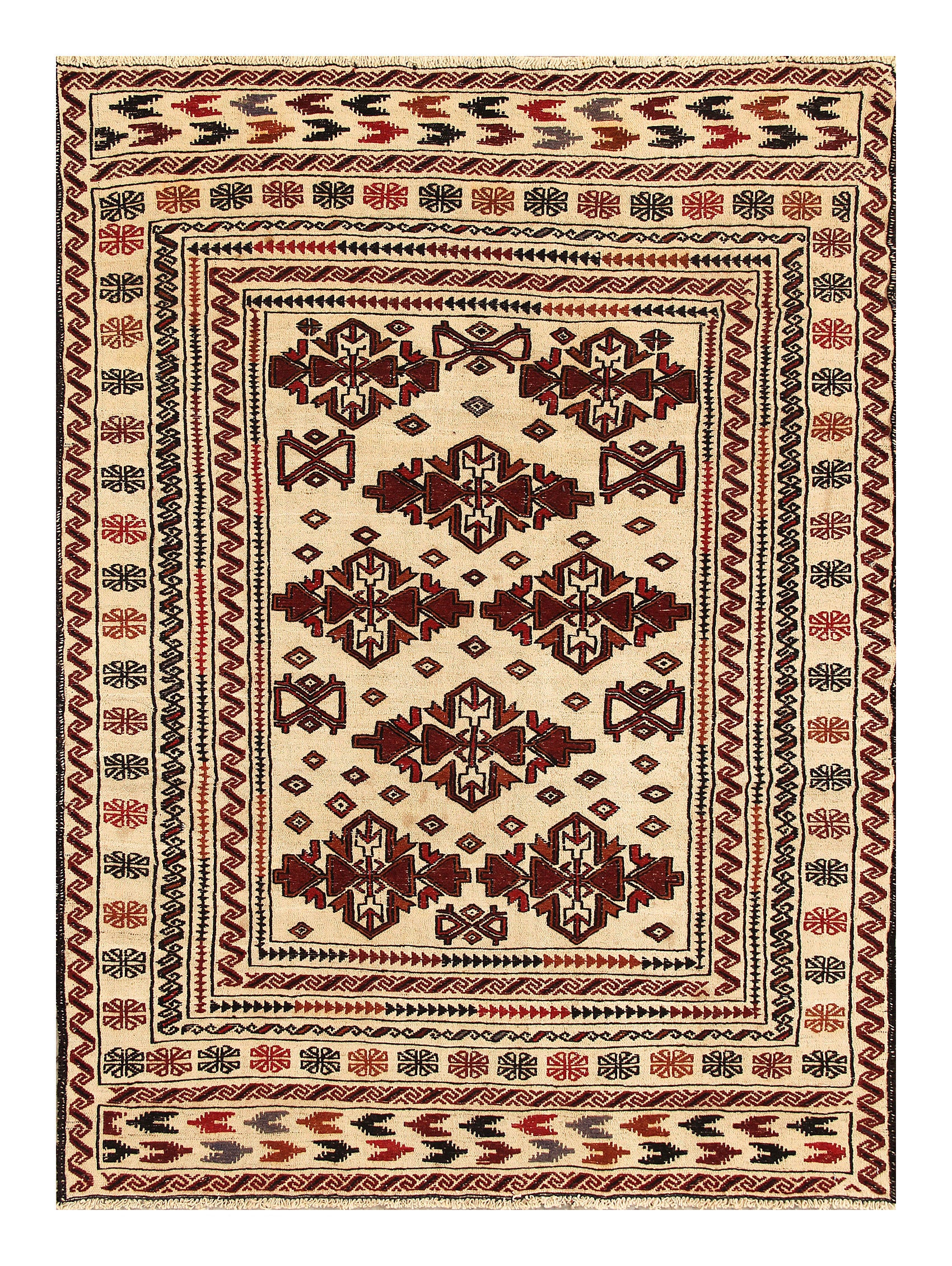 4' x 6'  Ivory Handmade Pai Murgh Soumak Kilim Rug Rectangular