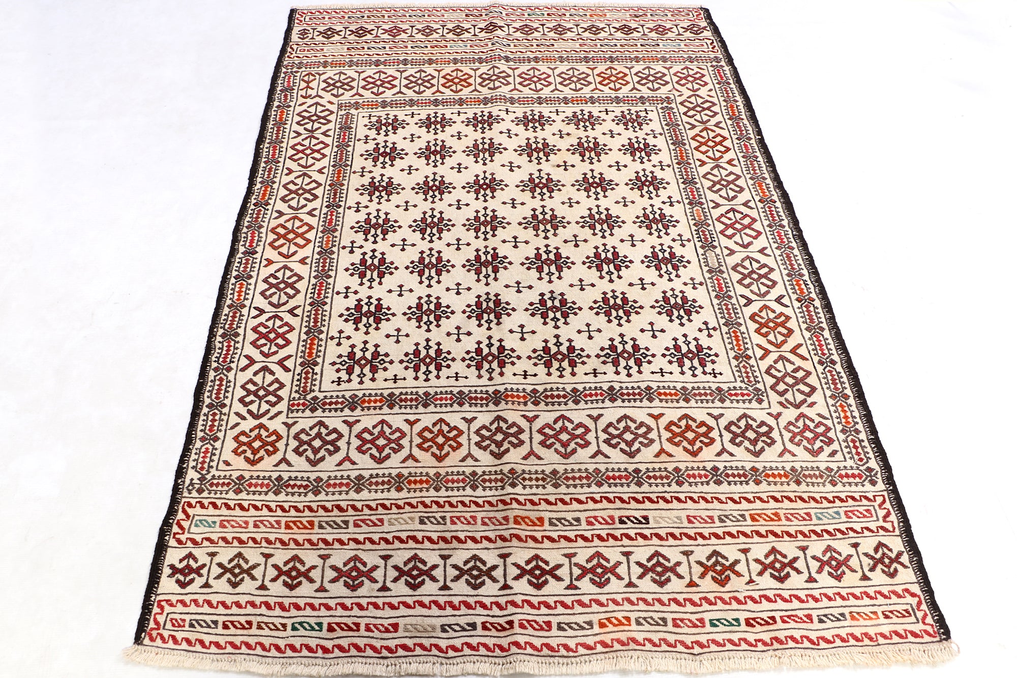 4' 6" x 6' 6  Ivory Handmade Pai Murgh Soumak Kilim Rug Rectangular