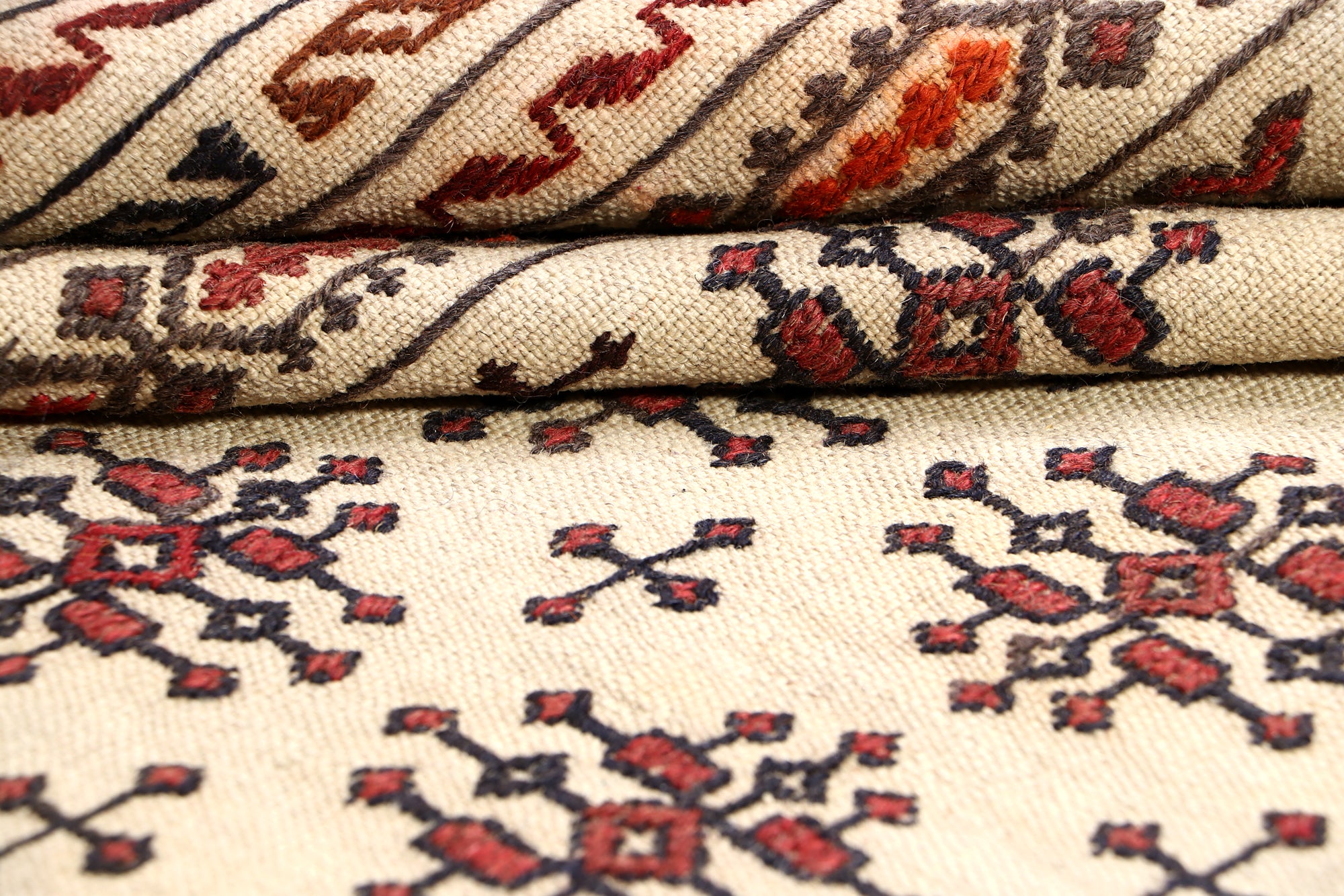 4' 6" x 6' 6  Ivory Handmade Pai Murgh Soumak Kilim Rug Rectangular
