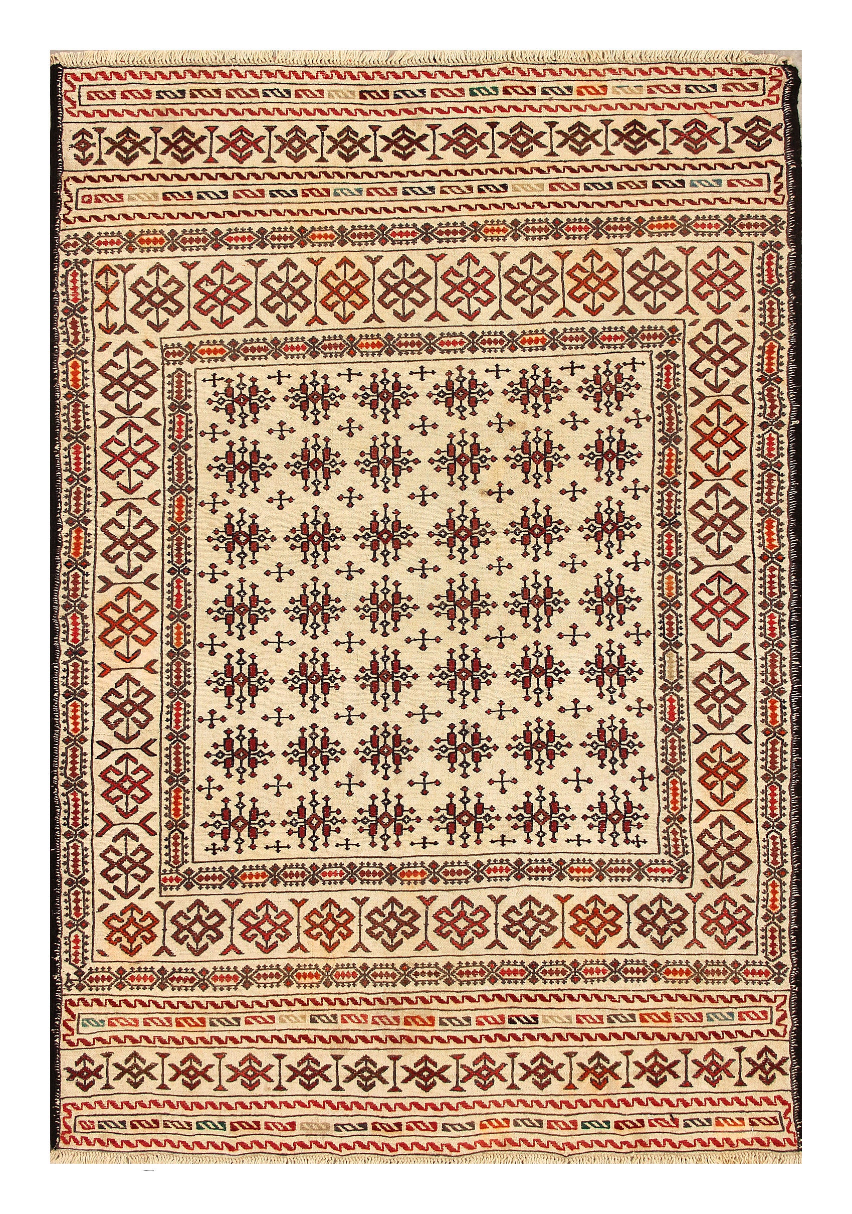 4' 6" x 6' 6  Ivory Handmade Pai Murgh Soumak Kilim Rug Rectangular