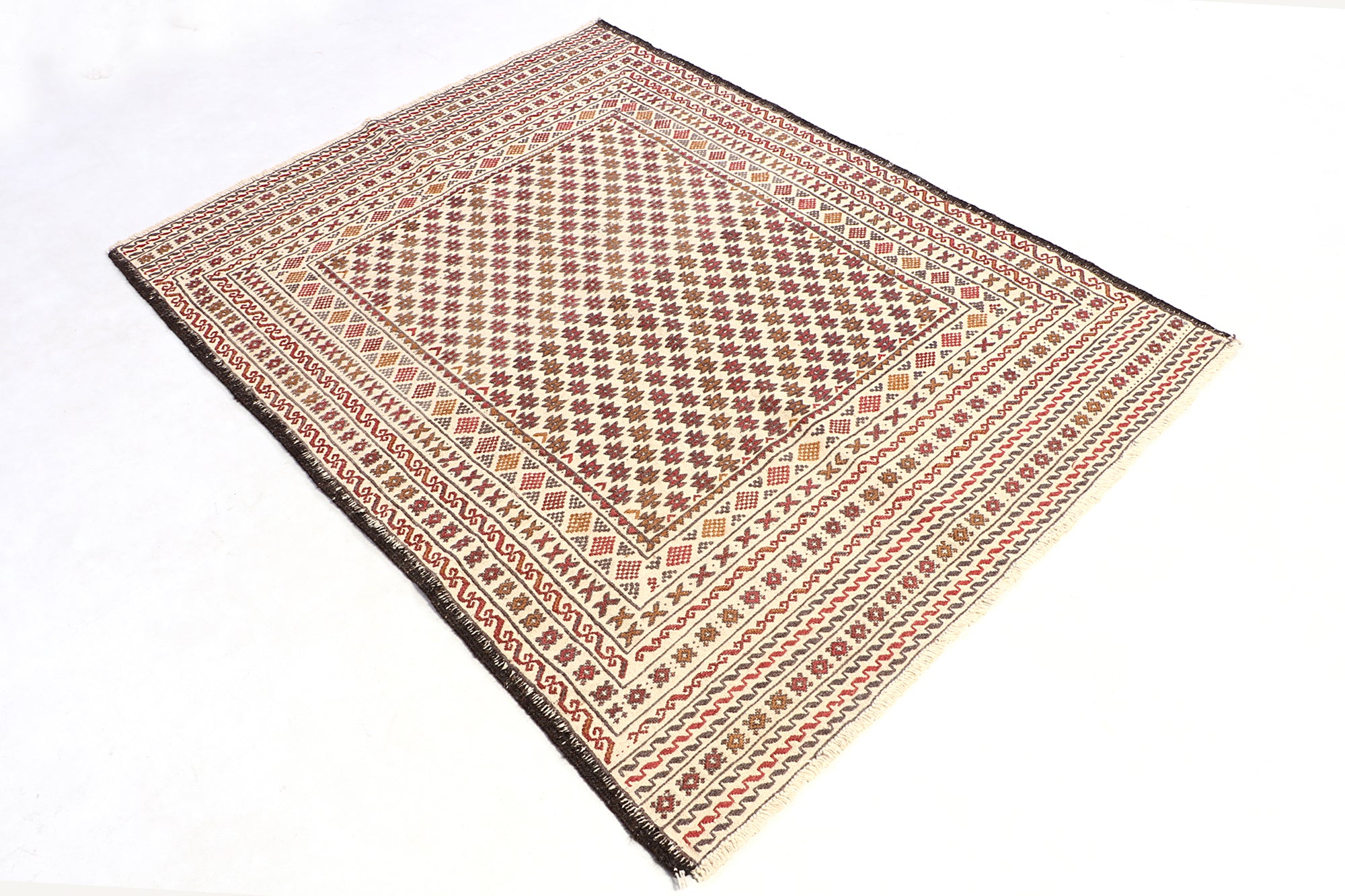 4' x 6'  Ivory Handmade Pai Murgh Soumak Kilim Rug Rectangular