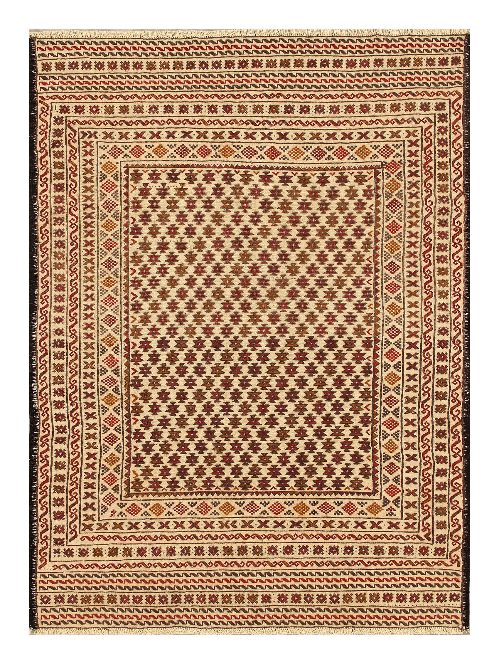 4' x 6'  Ivory Handmade Pai Murgh Soumak Kilim Rug Rectangular