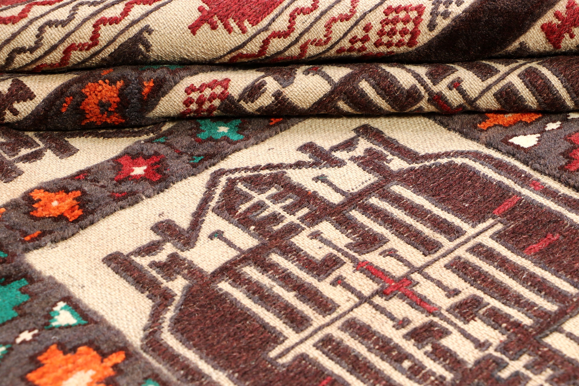 4' 6" x 6' 6  Ivory Handmade Pai Murgh Soumak Kilim Rug Rectangular