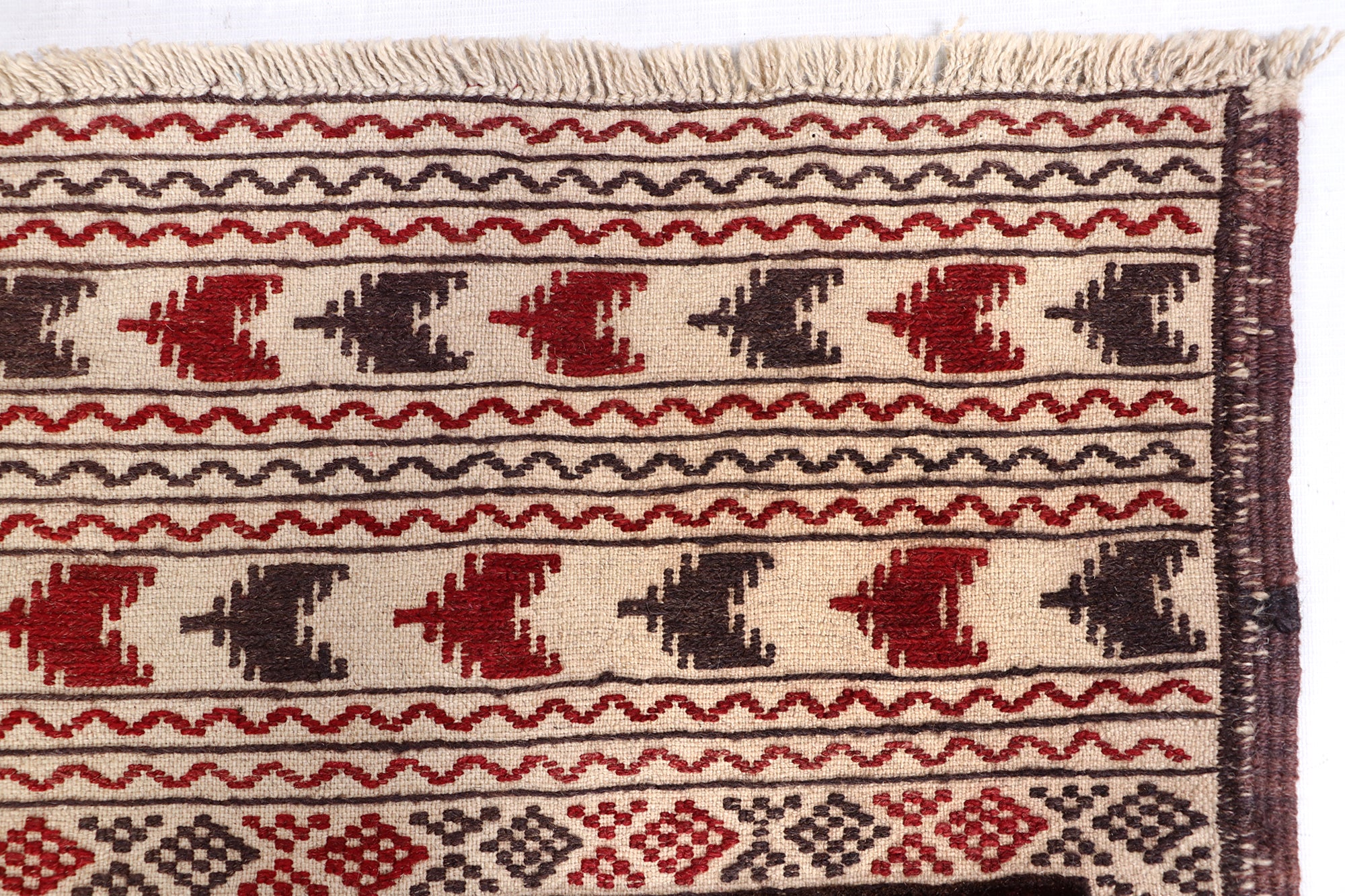 4' 6" x 6' 6  Ivory Handmade Pai Murgh Soumak Kilim Rug Rectangular