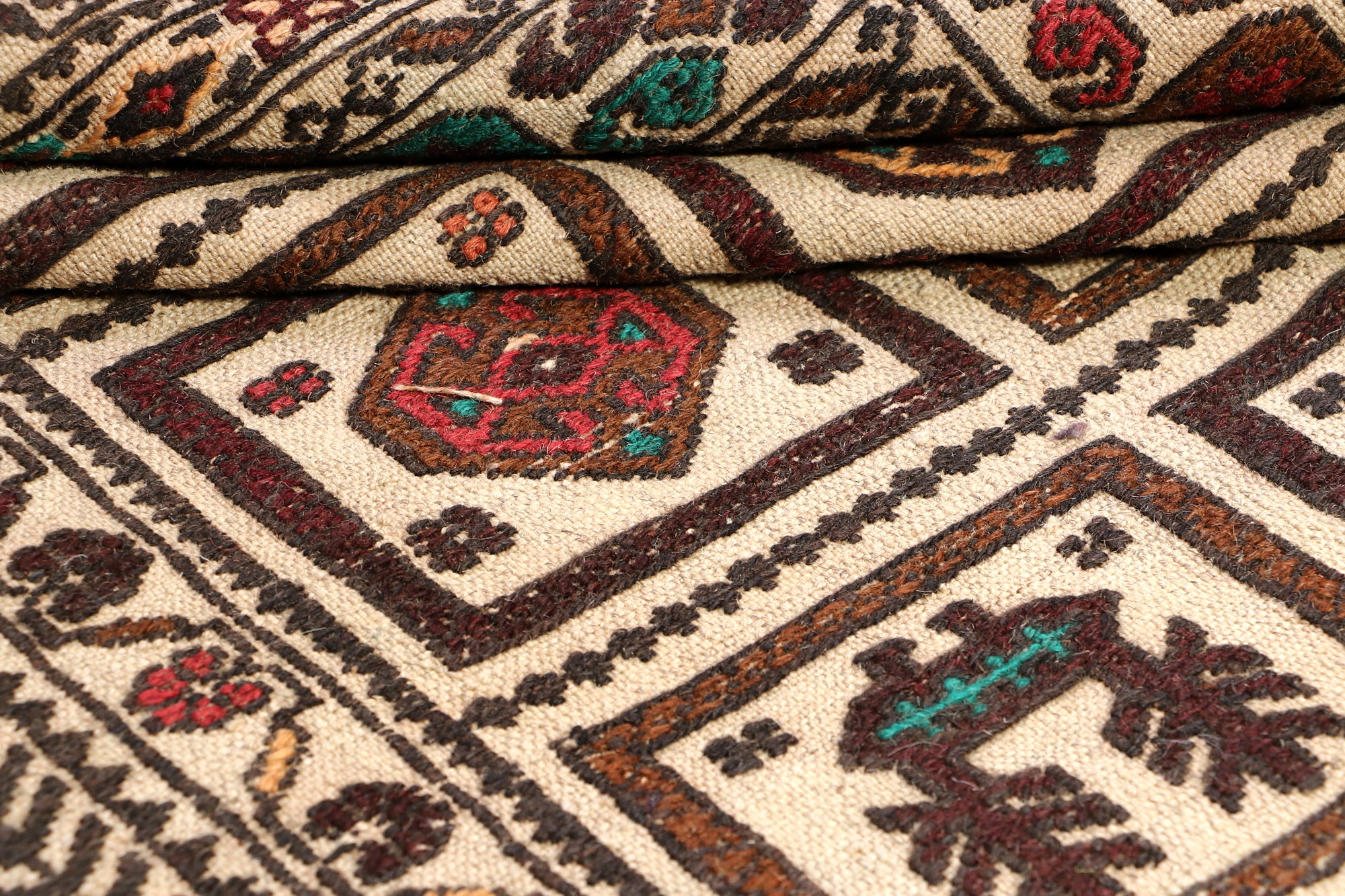 4' x 6'  Ivory Handmade Pai Murgh Soumak Kilim Rug Rectangular