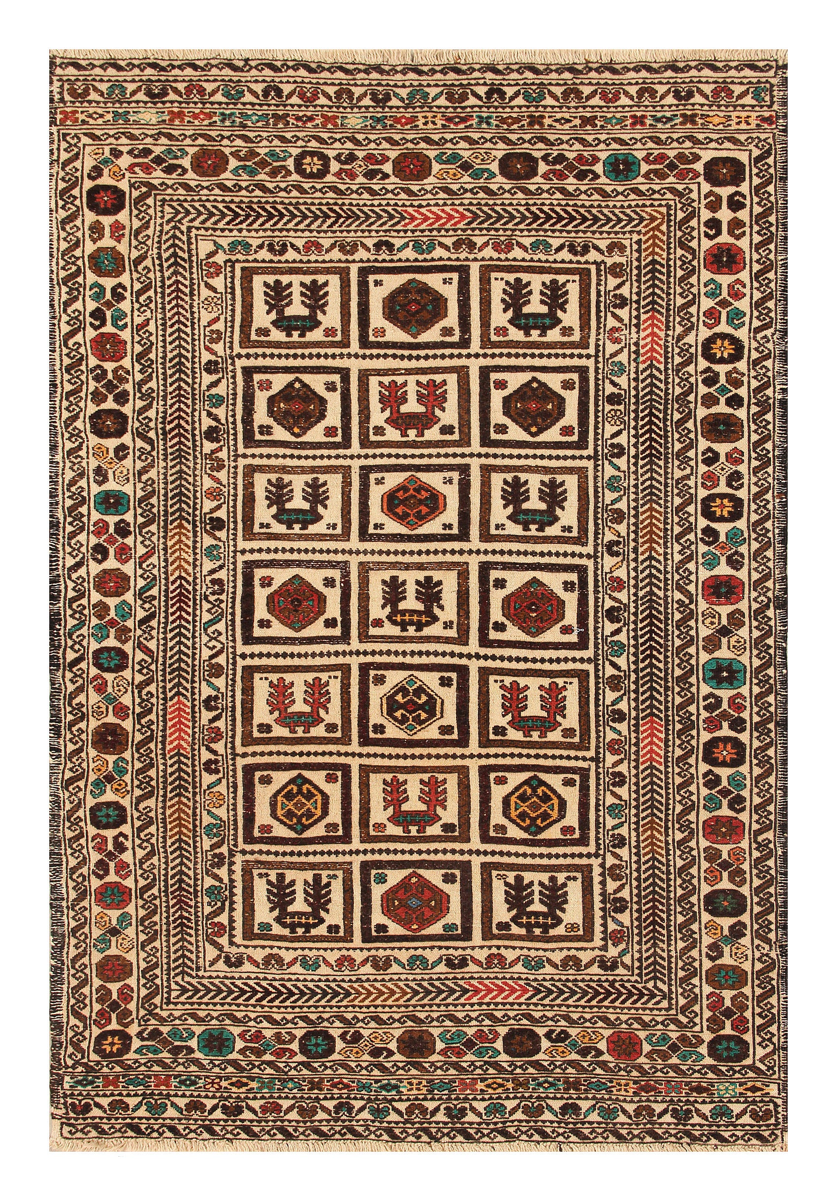 4' x 6'  Ivory Handmade Pai Murgh Soumak Kilim Rug Rectangular