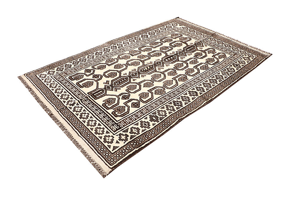 5' 6" X 8'  Ivory Handmade Natural Taimani Carpets Afghan Rectangular