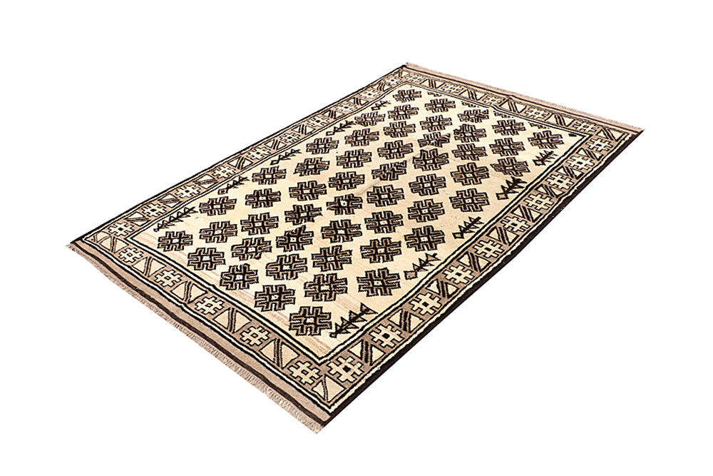 4' 6" x 6' 6  Ivory Handmade Natural Taimani Carpets Afghan Rectangular