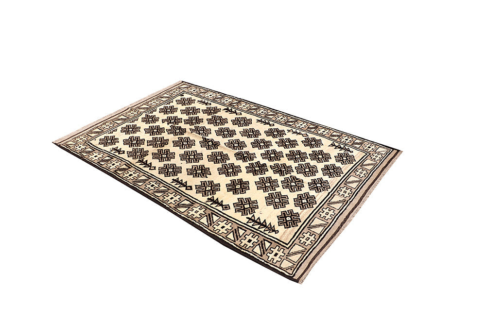 4' 6" x 6' 6  Ivory Handmade Natural Taimani Carpets Afghan Rectangular