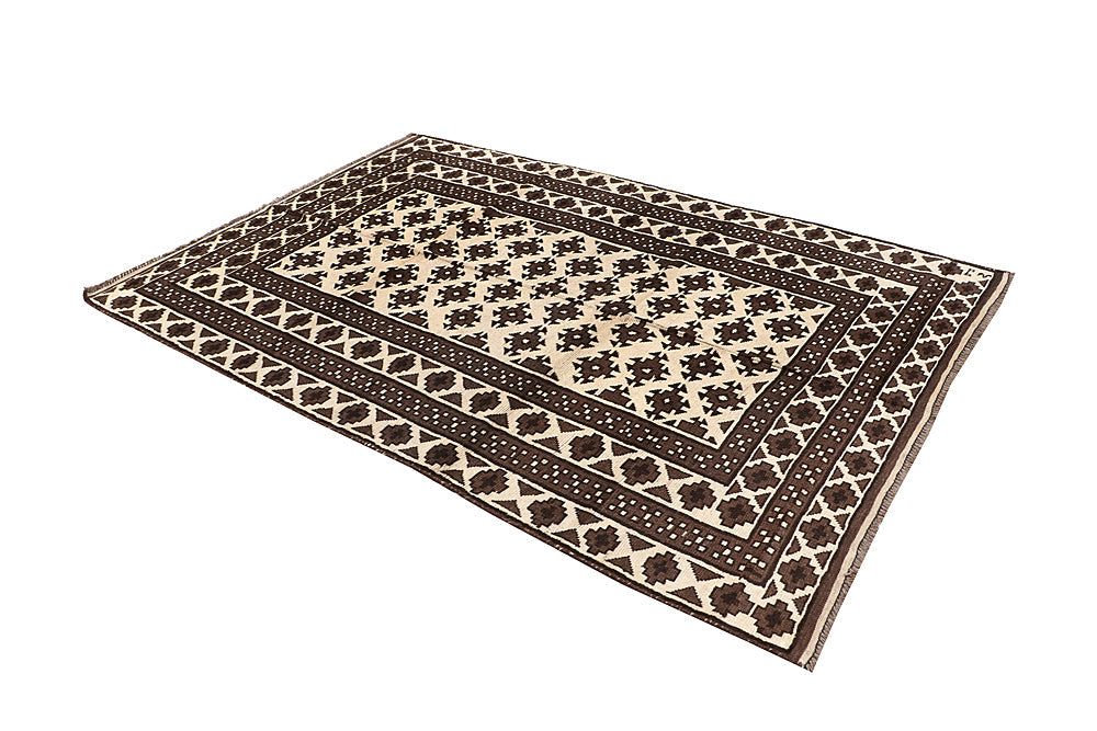 5' 6" X 8'  Ivory Handmade Natural Taimani Carpets Afghan Rectangular