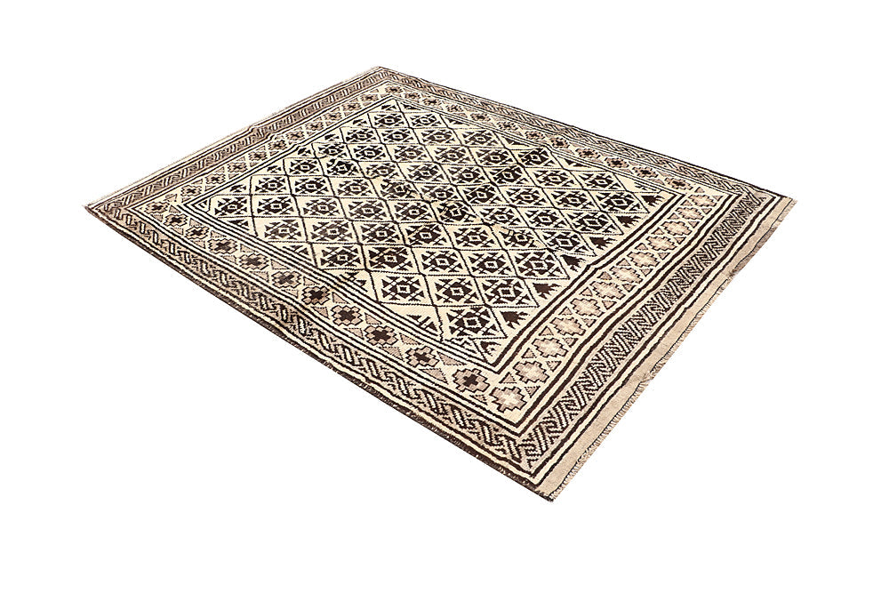 Ivory Handmade Natural Taimani Carpets Afghan Rectangular