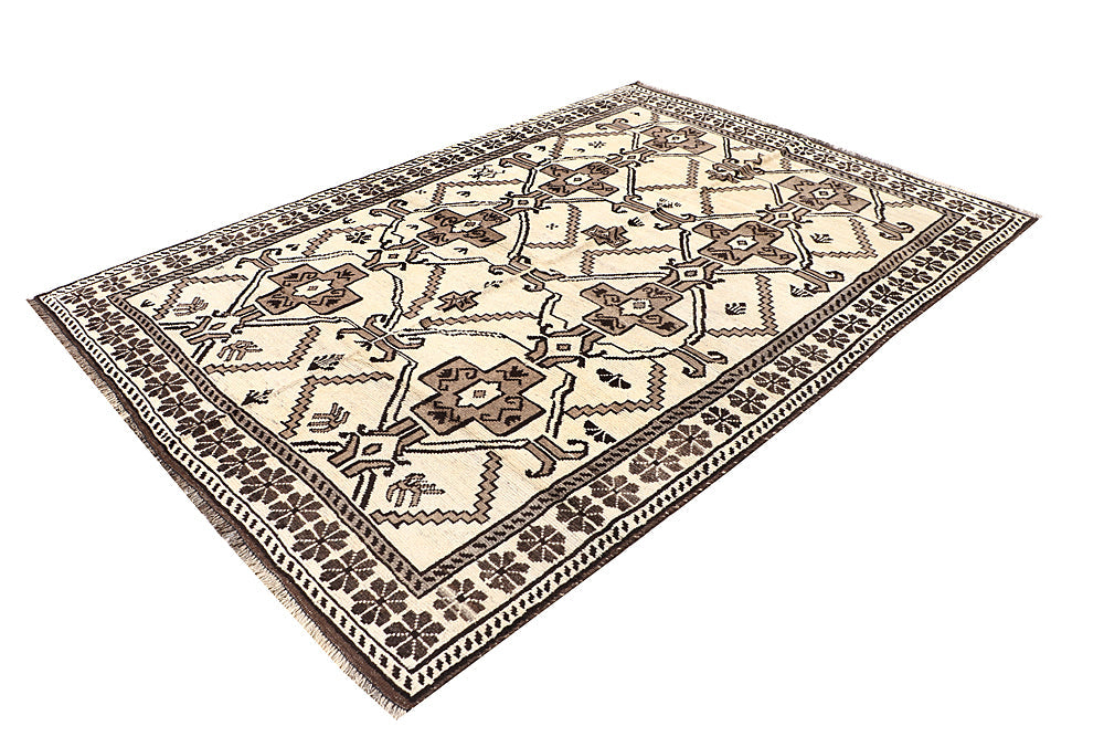 6' x 9'  Ivory Handmade Natural Taimani Carpets Afghan Rectangular