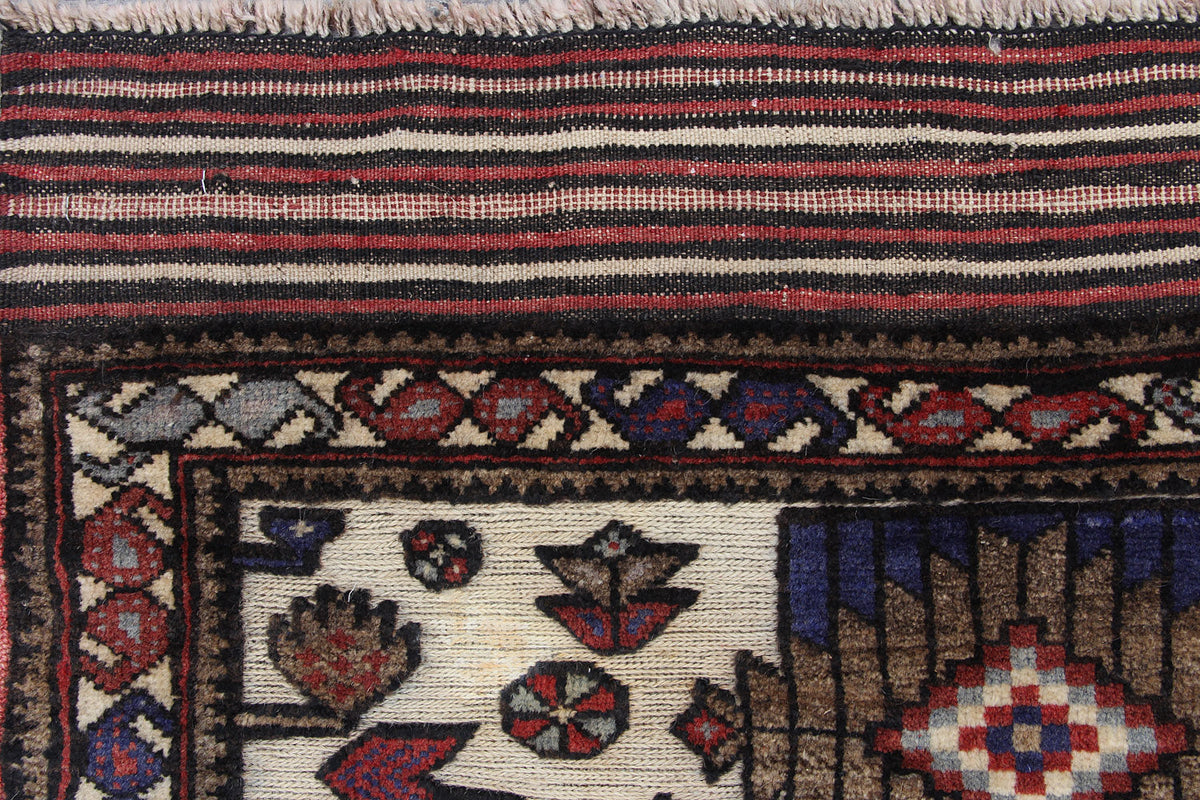3' X 5'  Ivory Handmade Berjista Afghan Rug Rectangular