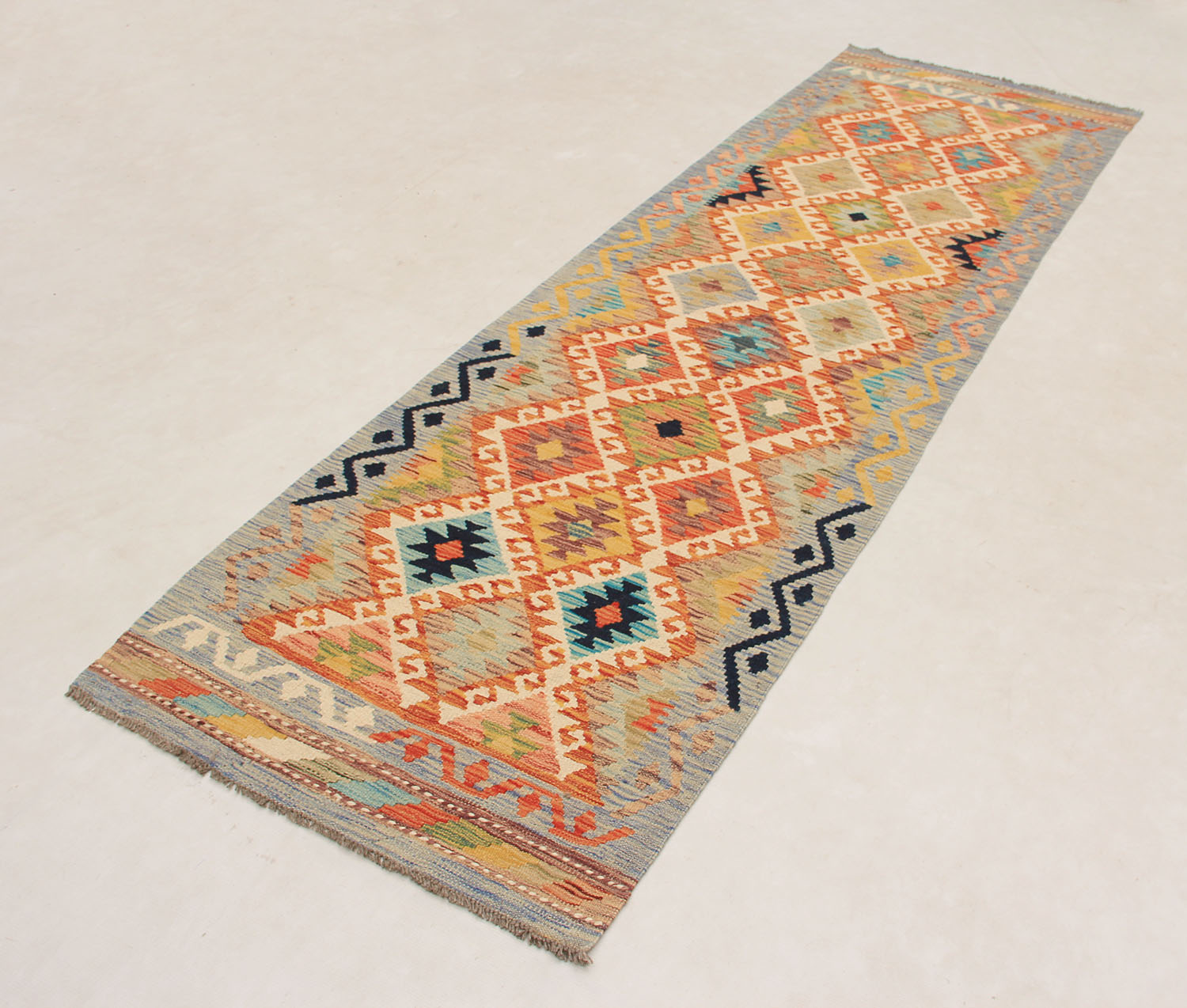 2' 6" X 9'  Multy Handmade Veggie Dye Kilim Rug Runner