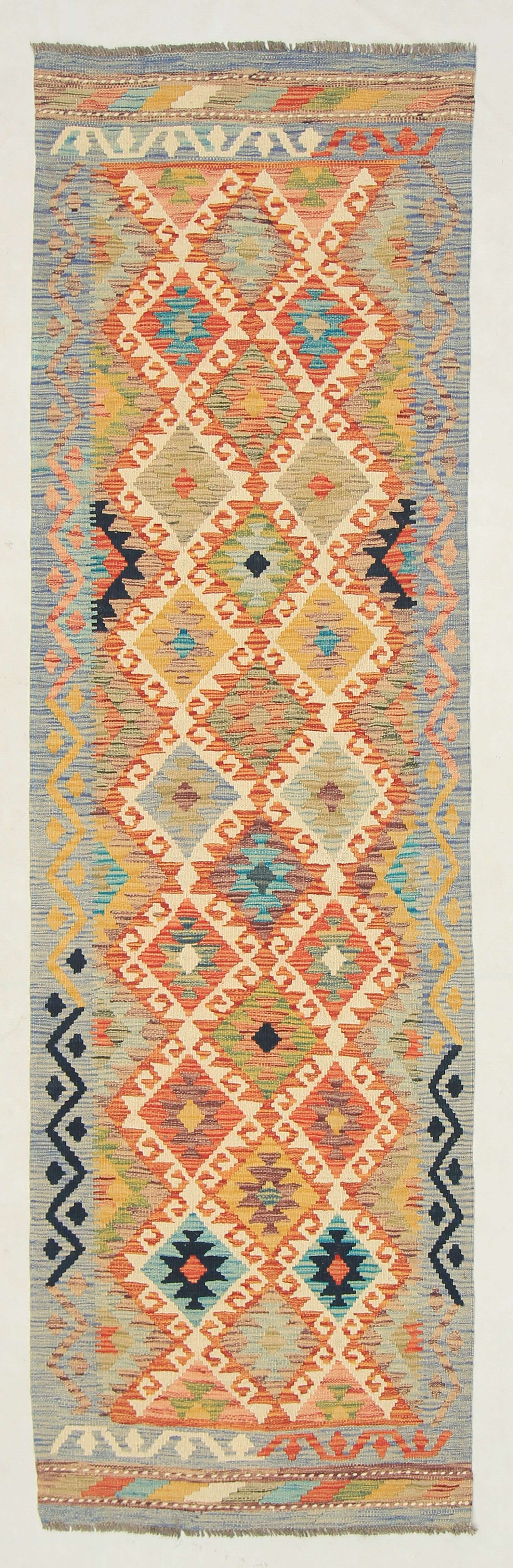 2' 6" X 9'  Multy Handmade Veggie Dye Kilim Rug Runner
