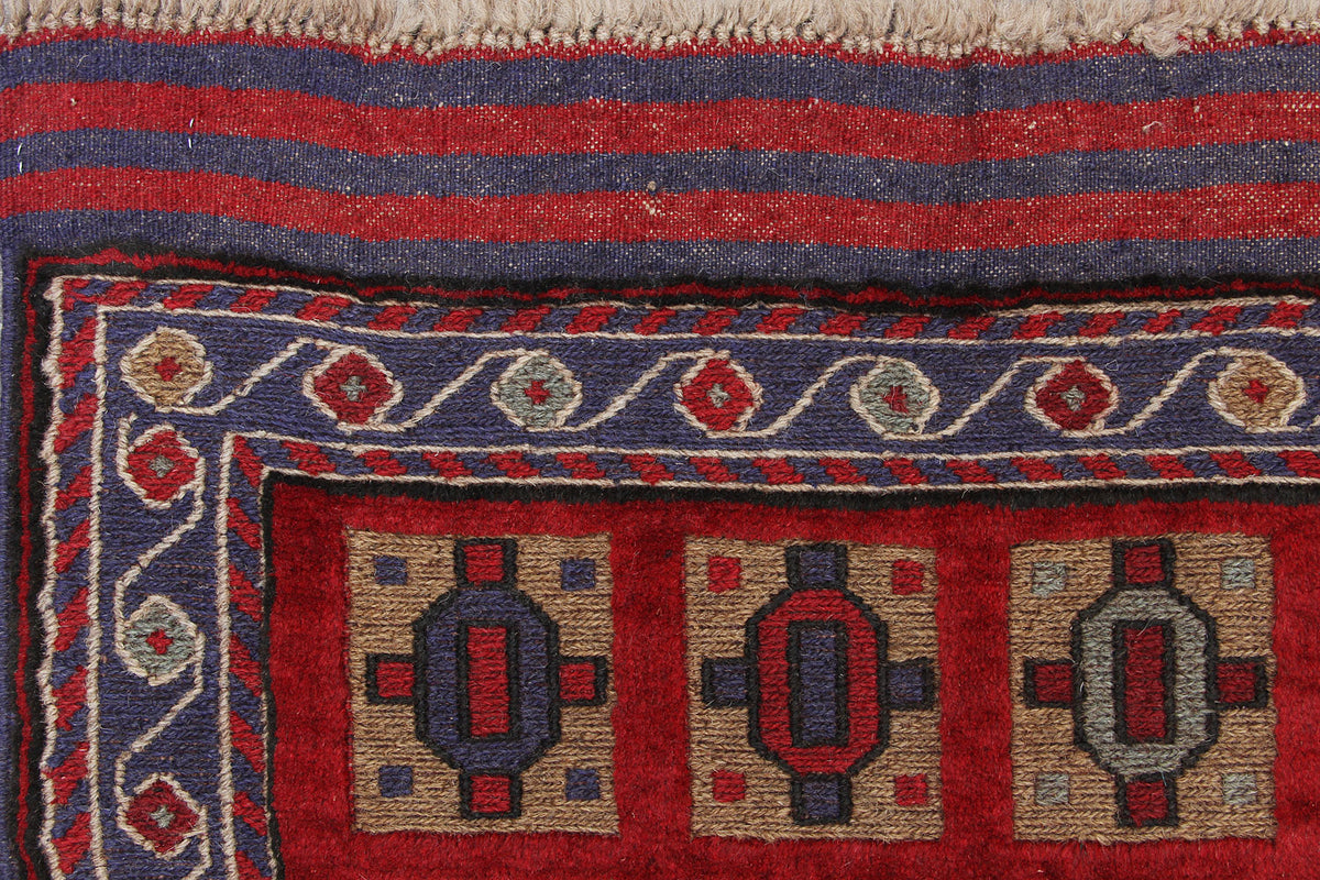 3' X 4'  Red Handmade Berjista Afghan Rug Rectangular