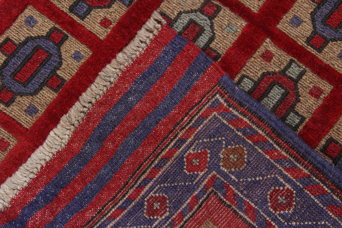 3' X 4'  Red Handmade Berjista Afghan Rug Rectangular