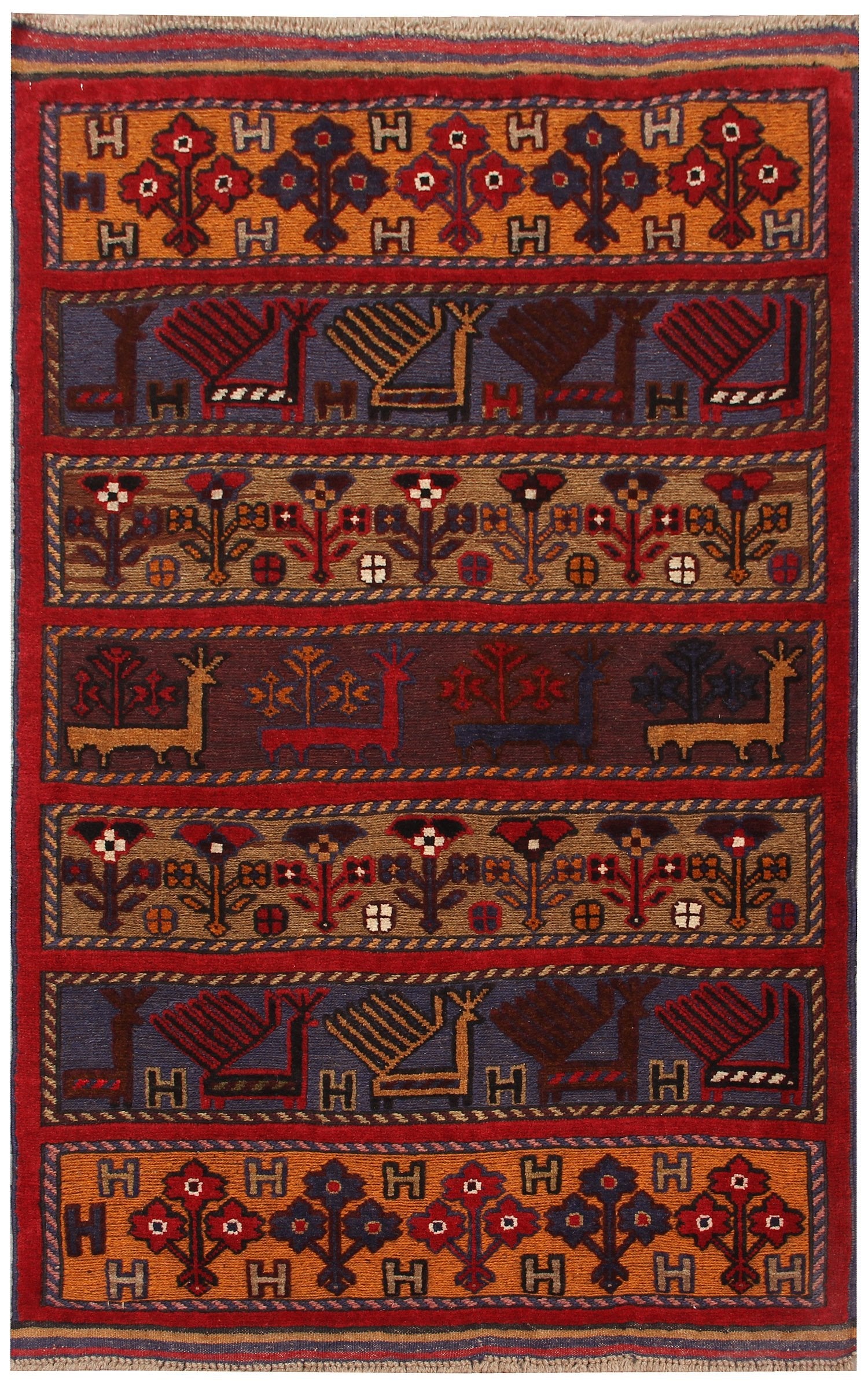 3' X 5'  Multi Handmade Berjista Afghan Rug Rectangular